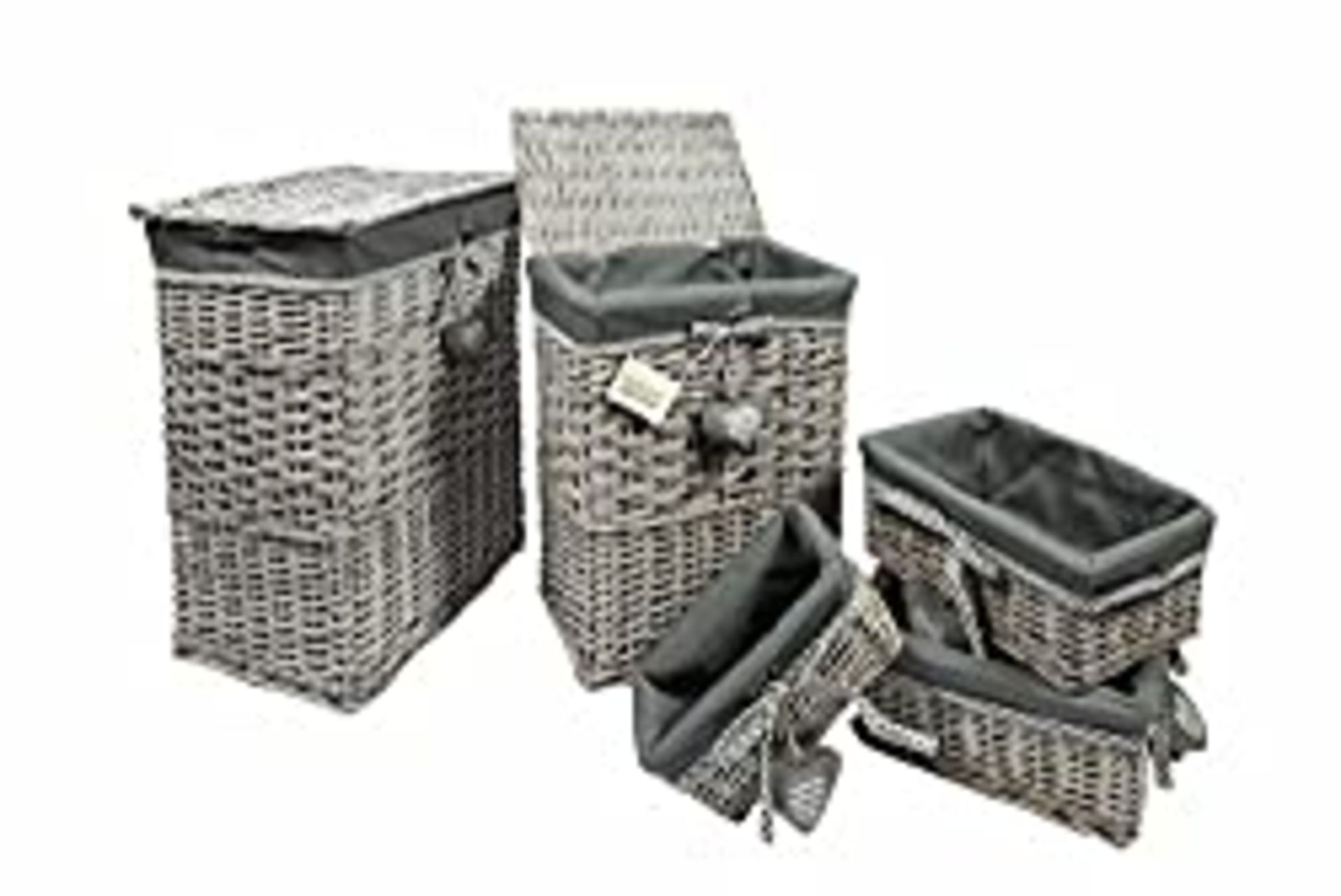 RRP £79.99 WoodLuv Set of 5 Wicker Rectangular Laundry Basket & Storage Basket, Grey