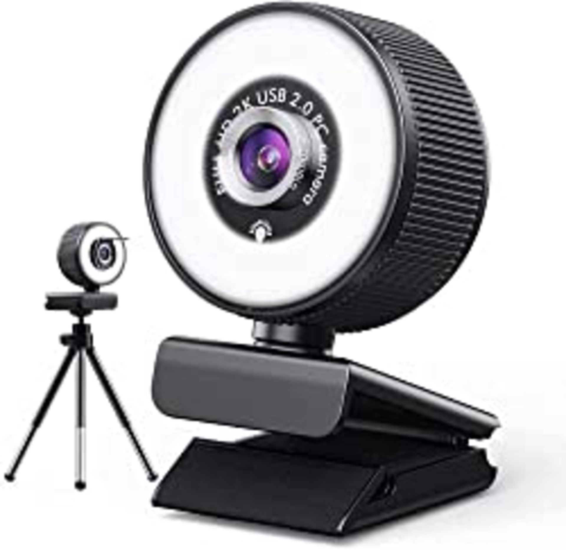 RRP £9.98 JUEJI 2KHD Webcam with Built-in-18LED Adjustable Ring Light and Microphone