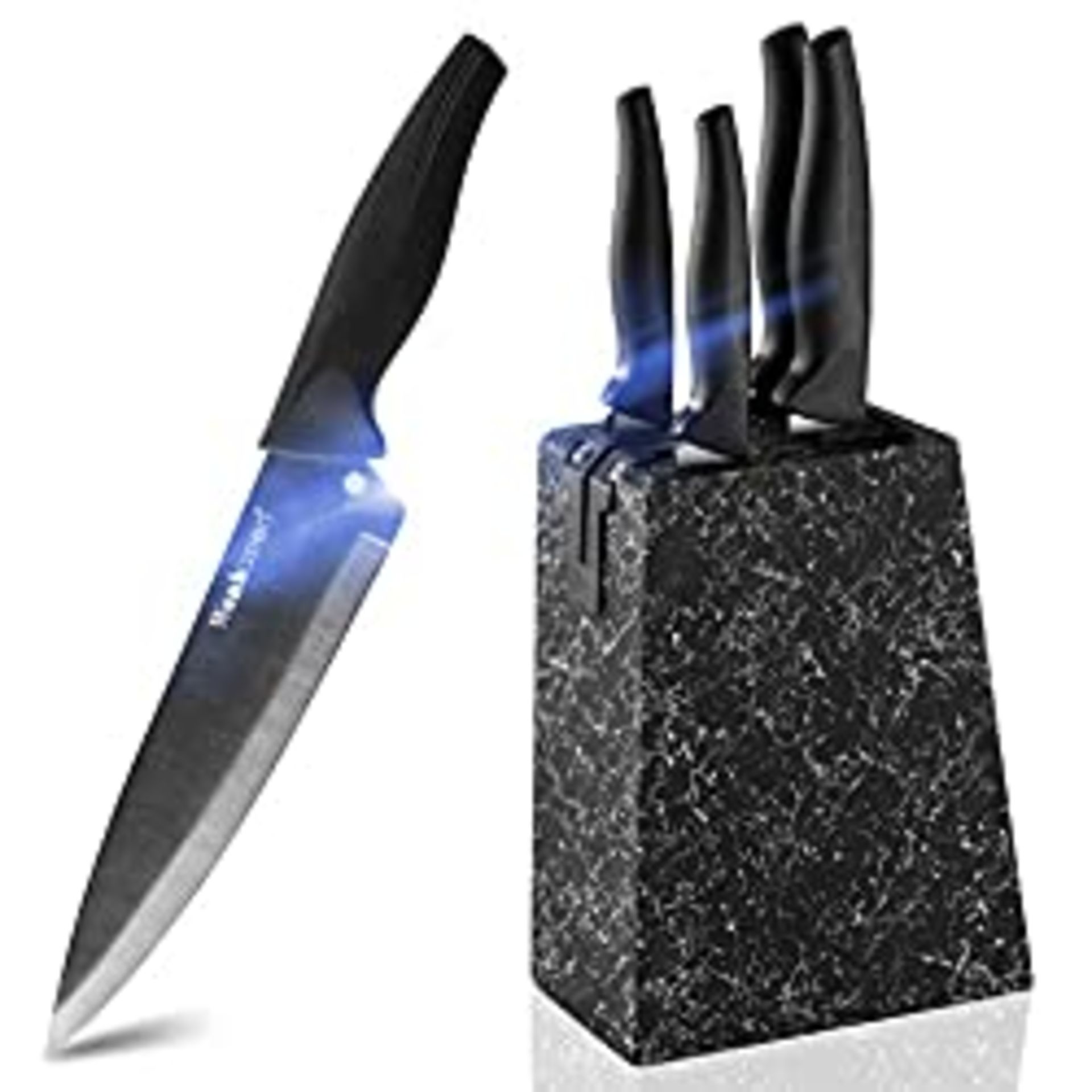 RRP £32.99 Wanbasion Black Professional Knife Block with Knives Sharp