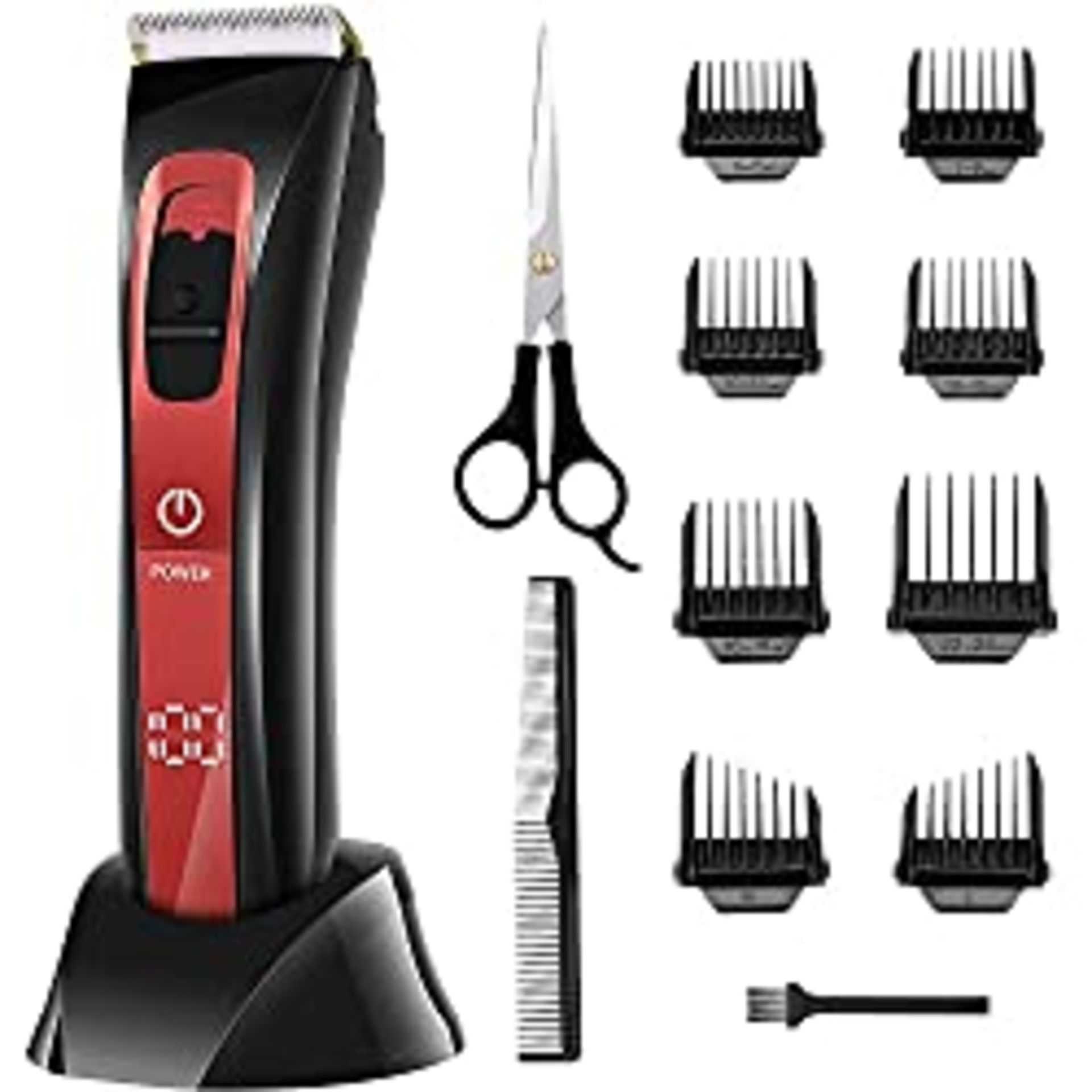 RRP £9.23 Hair Clippers Men Cordless 8 Limited Comb Charging Base Cape Scissors (Red)