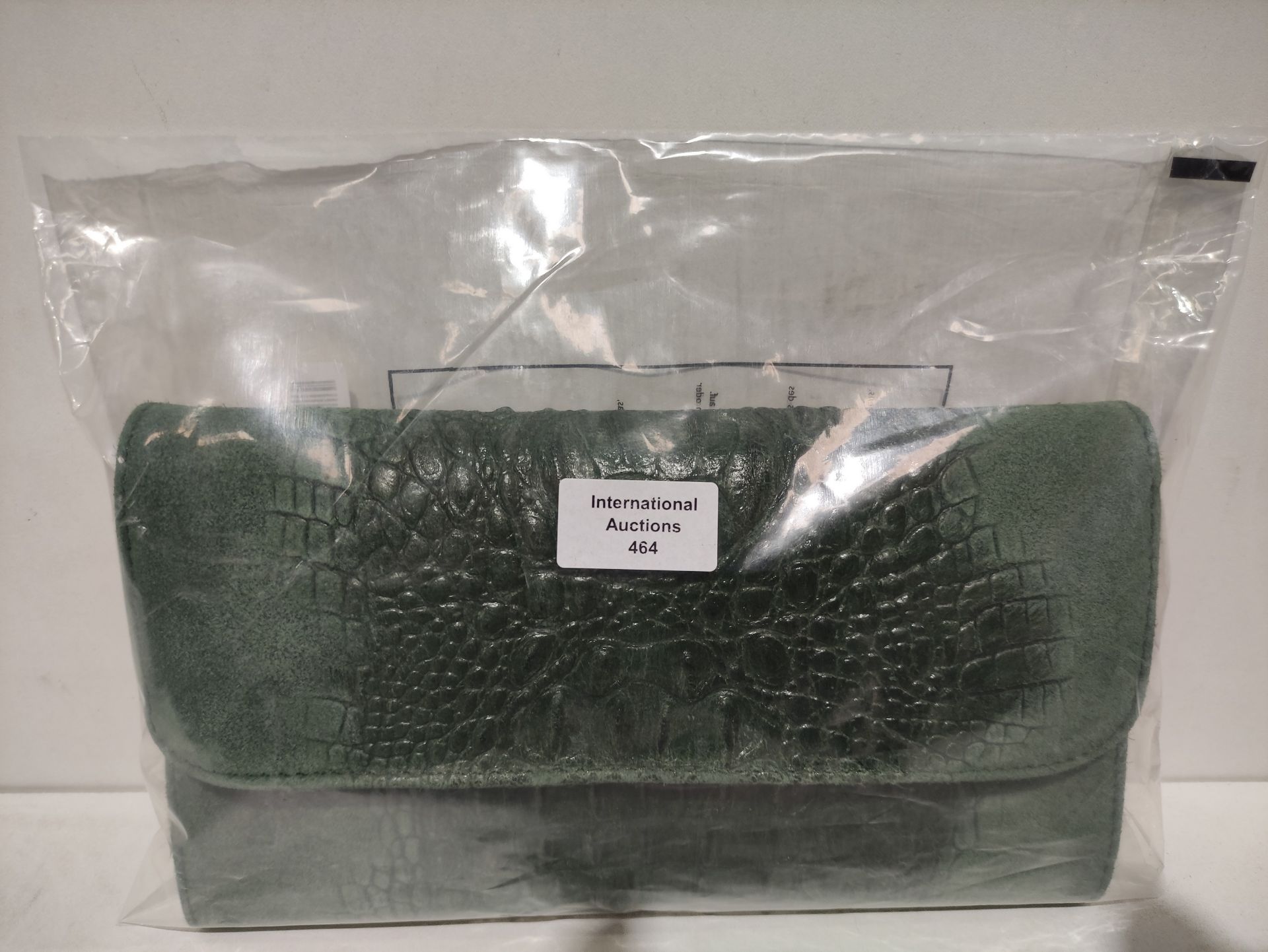RRP £25.49 Girly Handbags Croc Suede Clutch Bag Italian Leather (Dark Green) - Image 2 of 2