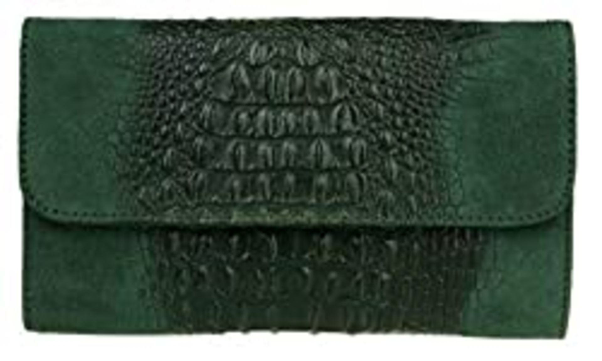 RRP £25.49 Girly Handbags Croc Suede Clutch Bag Italian Leather (Dark Green)