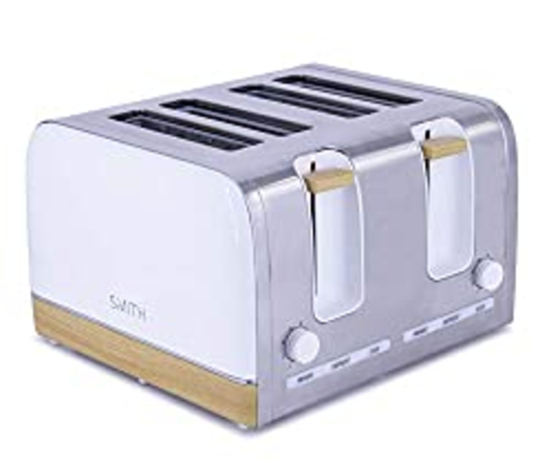 RRP £36.95 Smith-Style Premium Toaster 4 Slice Chrome & Wooden