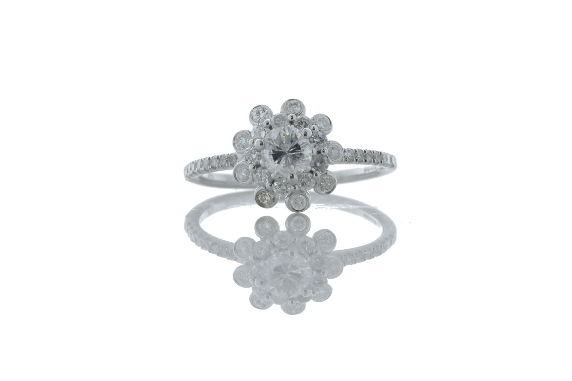 18ct White Gold Flower Halo Diamond Ring 0.76 Carats - Valued by GIE - One natural round brilliant