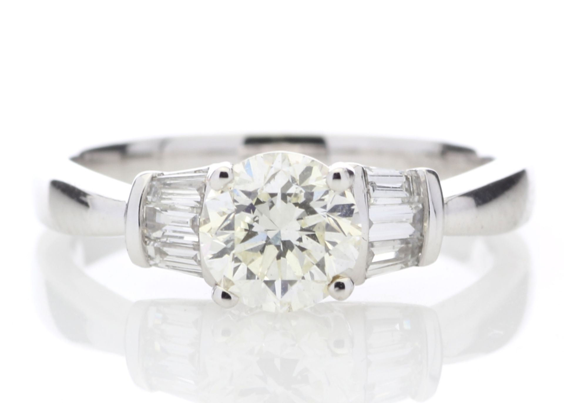 18ctWhite Gold Single Stone With Baguette Set Shoulders Diamond Ring (1.03) 1.26 Carats - Valued