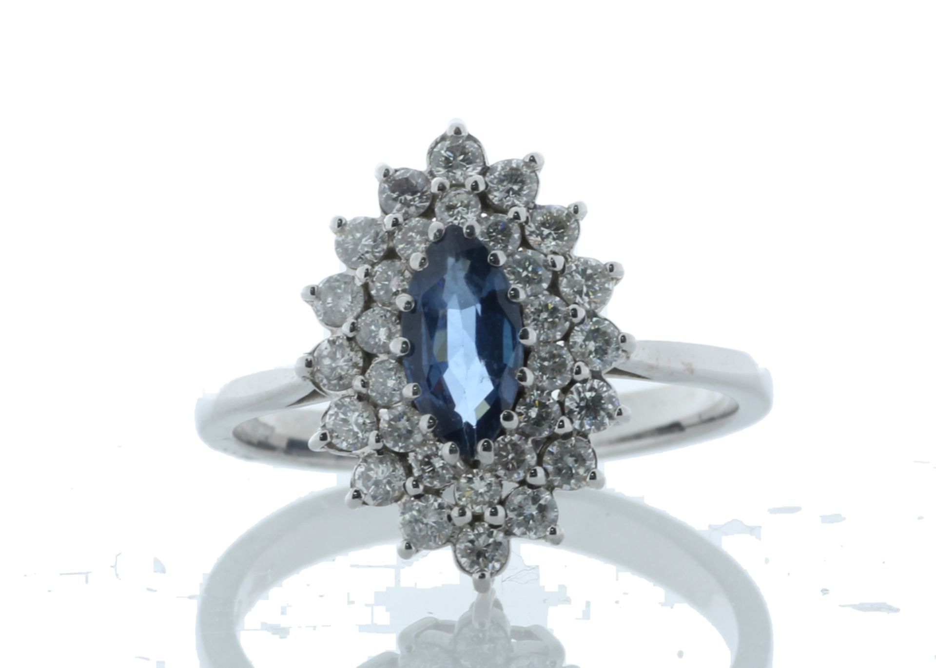 9ct White Gold Marquise Cluster Claw Set Diamond And Blue Topaz Ring 2.02 Carats - Valued by AGI £