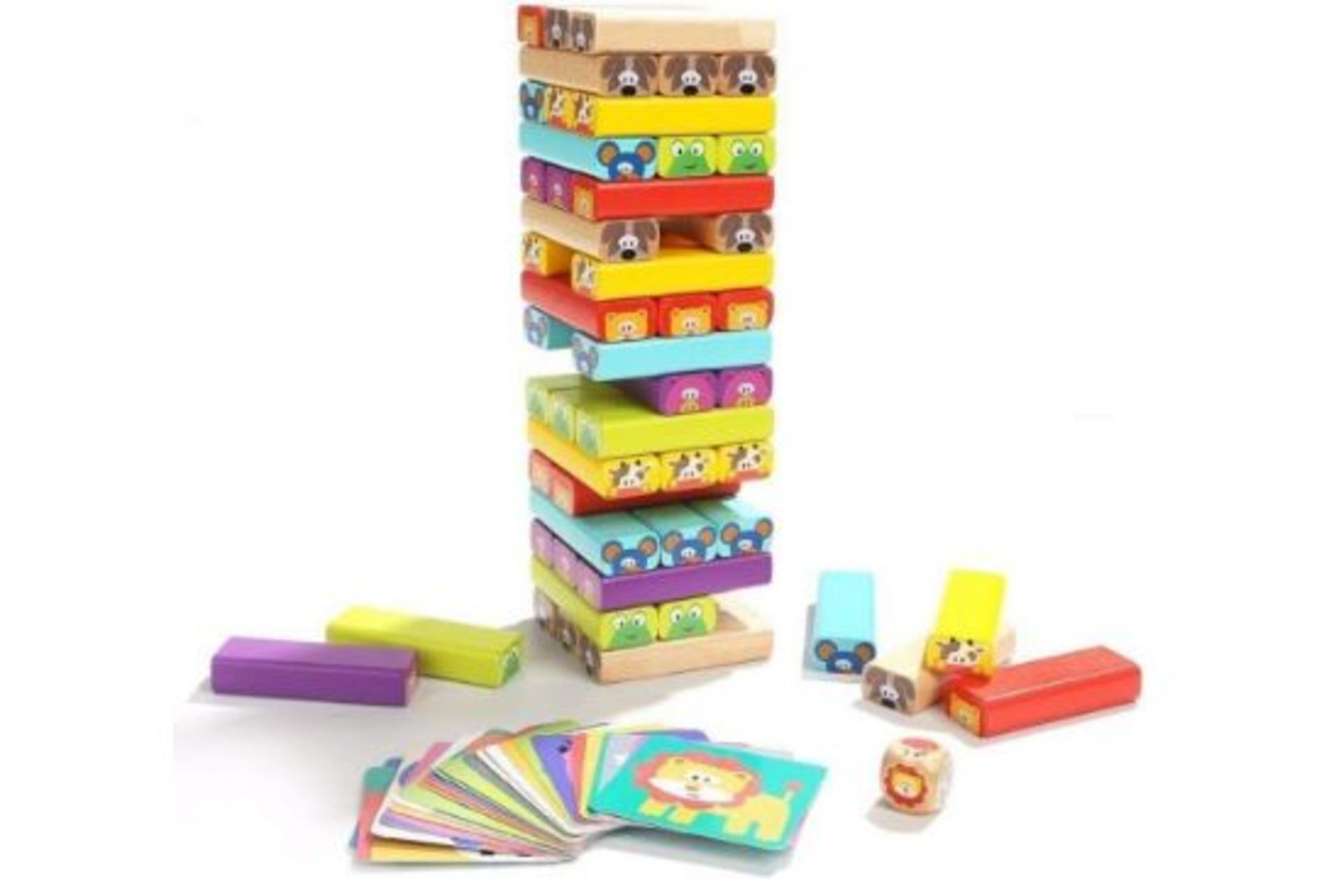 Nene Toys Wooden Tumble Tower Game for Kids 4 in 1 games  Animals & Colours Fun!, Brand New