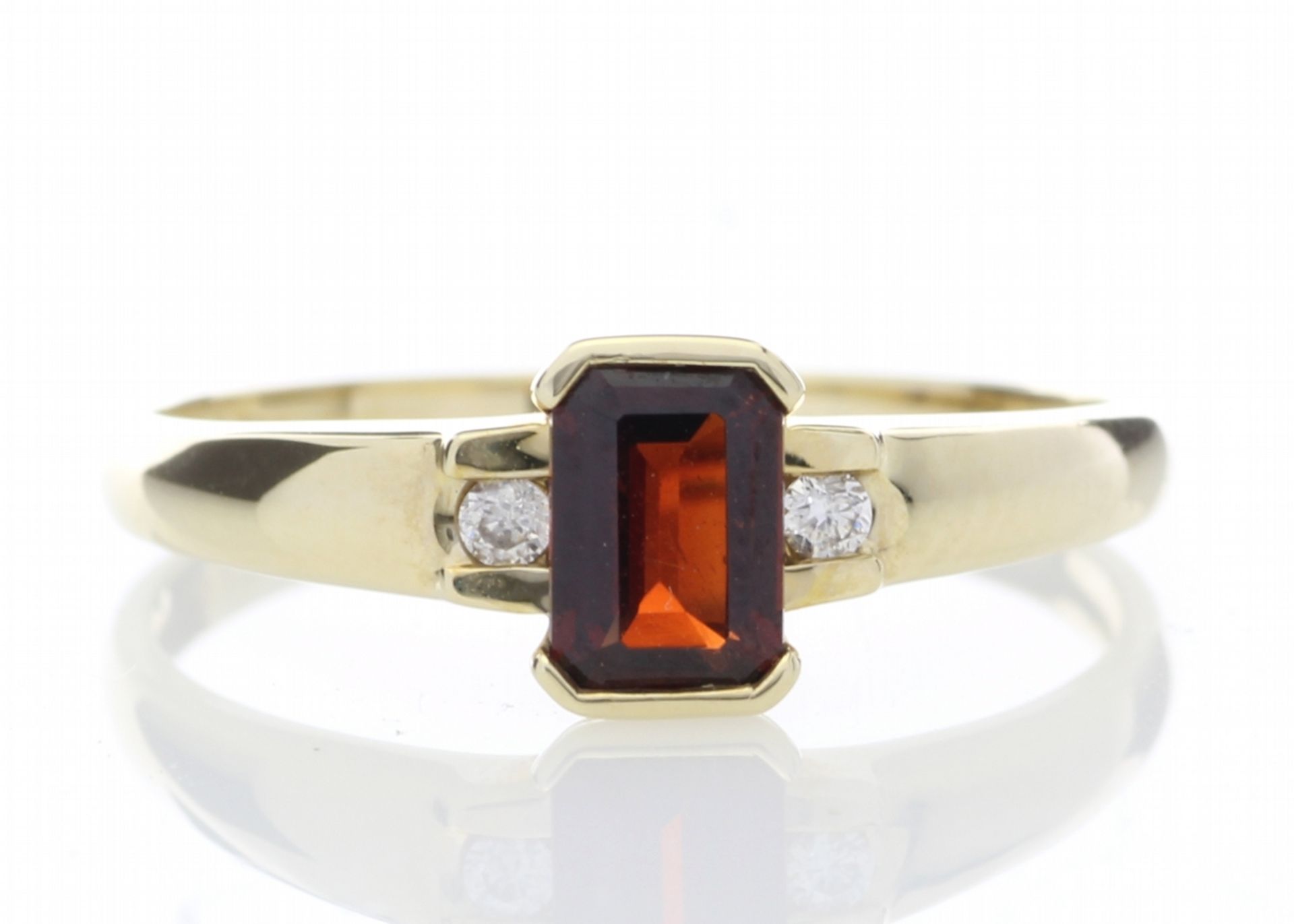 9ct Yellow Gold Emerald Cut Garnet Diamond Ring 0.05 Carats - Valued by GIE £1,445.00 - 9ct Yellow