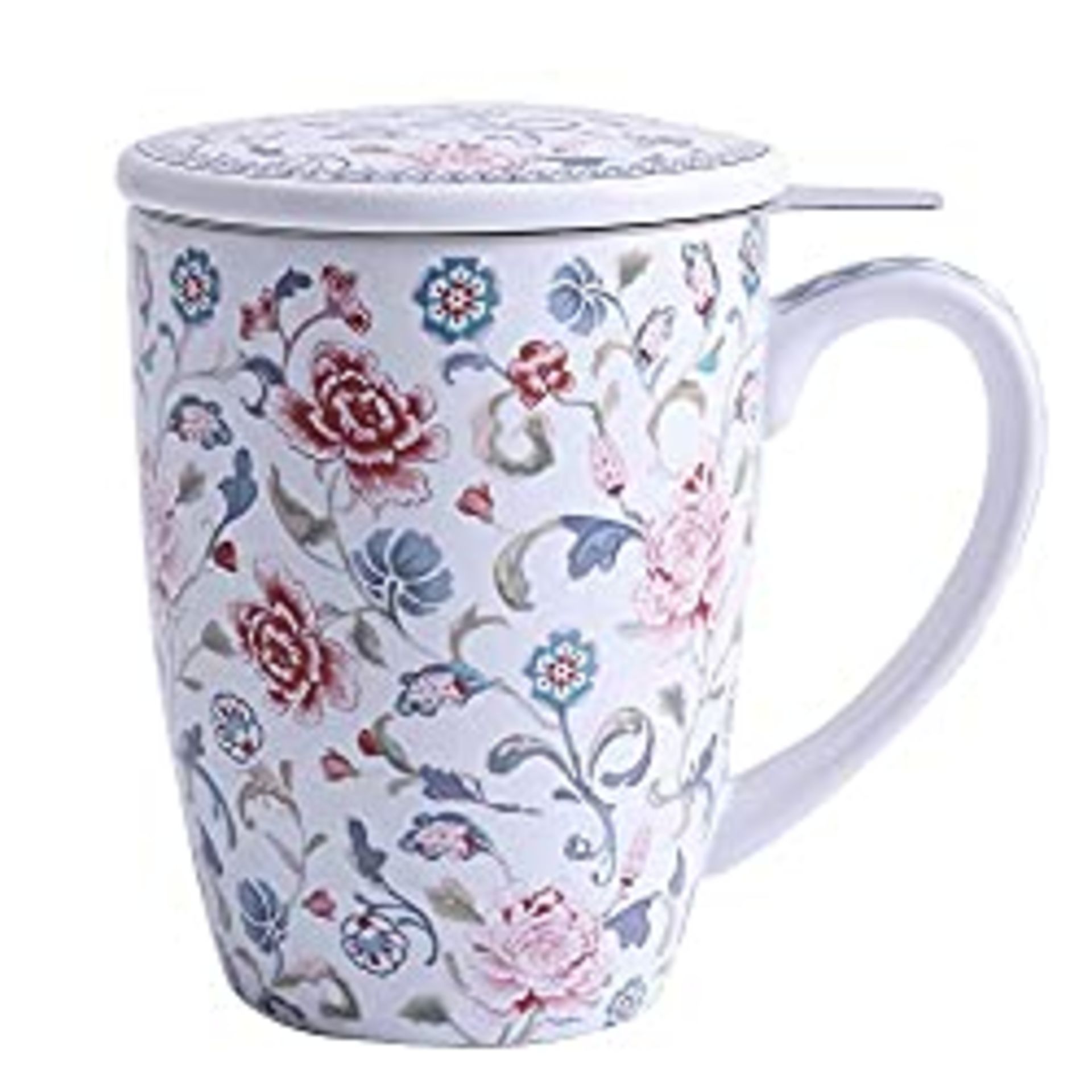 RRP £14.99 Bico Peony Garden 350ml Porcelain Tea Mug with Infuser and Lid