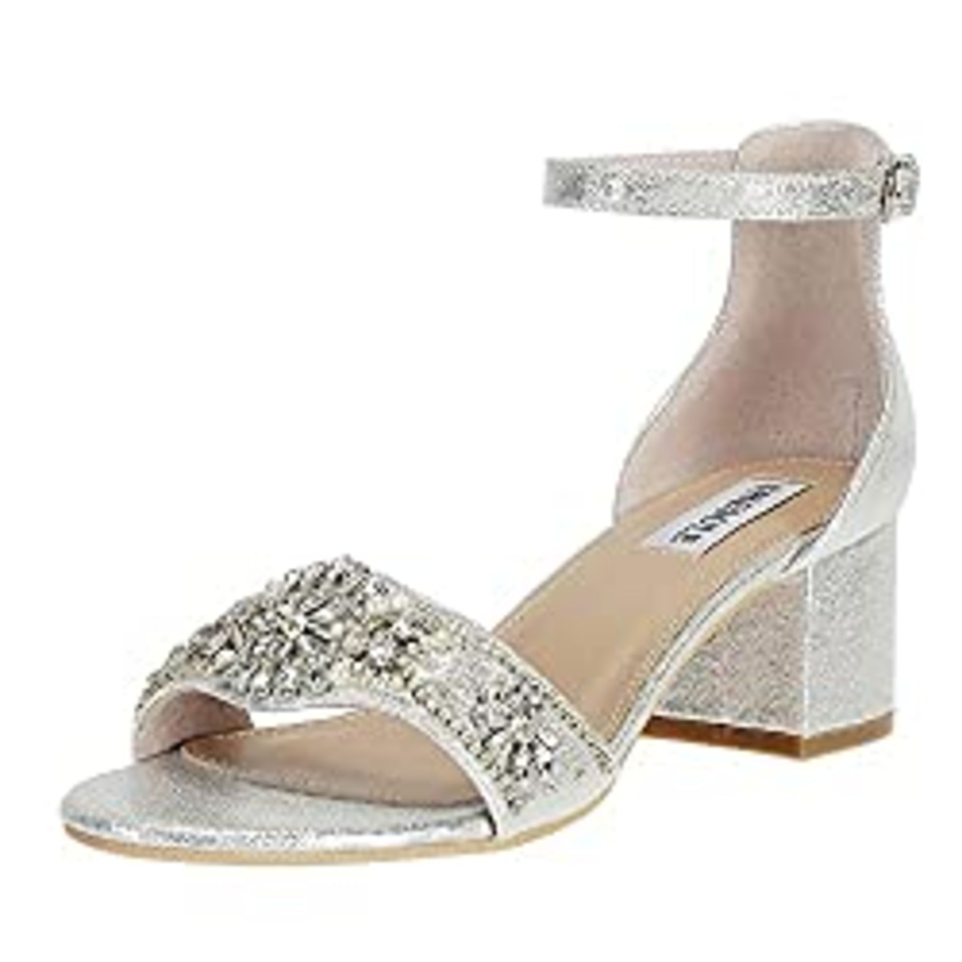 RRP £31.08 SheSole Womens Silver Sandals Block Heels Sparkly Rhinestone