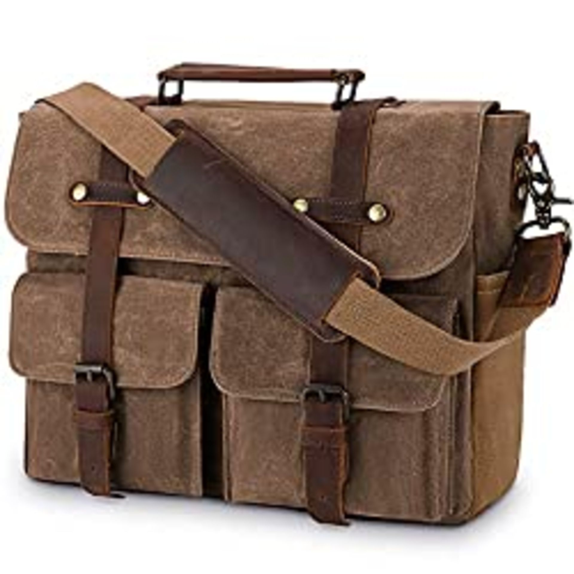 RRP £41.86 Mens Laptop Messenger Bag Waterproof Canvas Leather