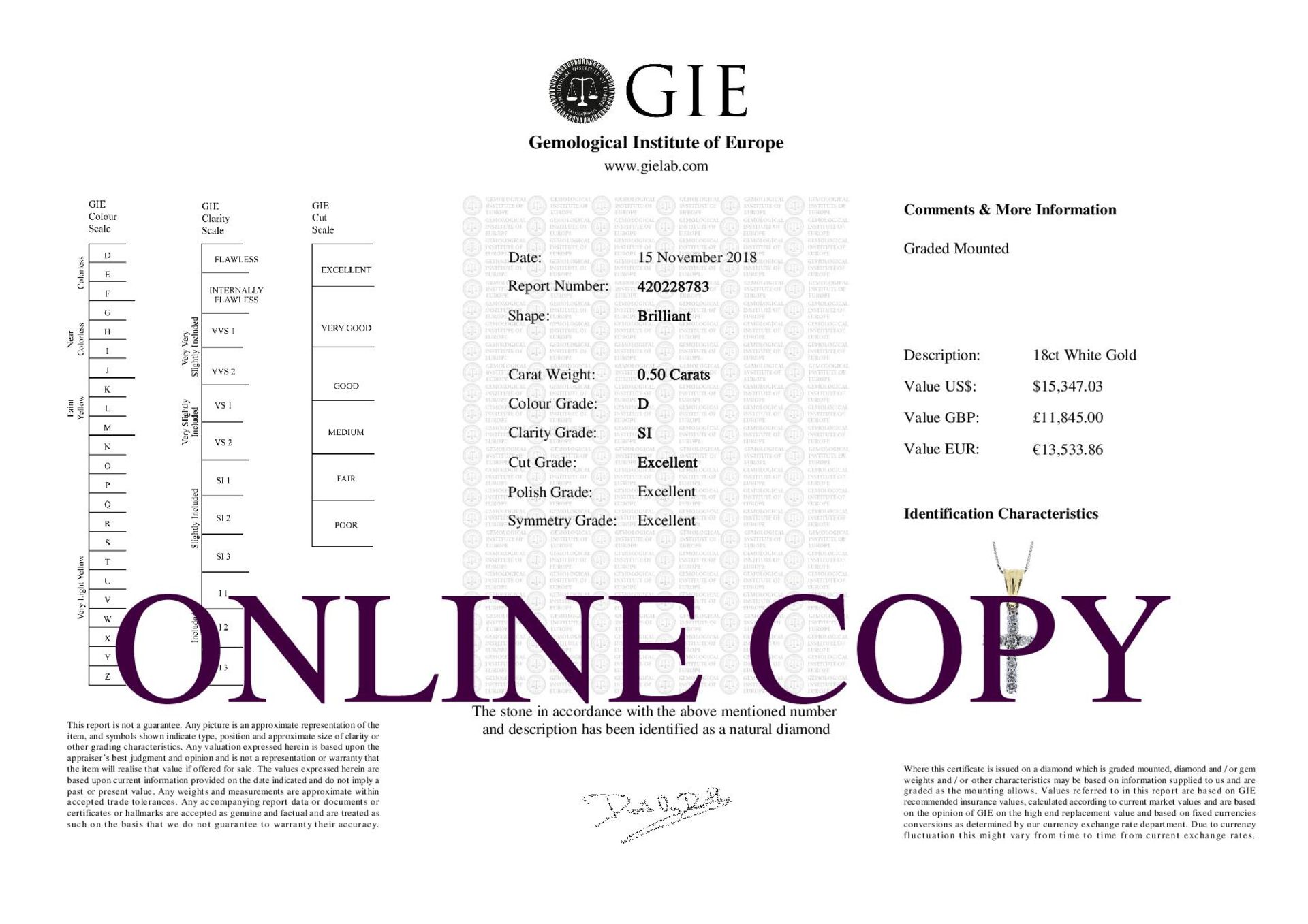 18ct White Gold Diamond Cross 0.50 Carats - Valued by GIE £11,845.00 - Eleven high quality round - Image 5 of 5