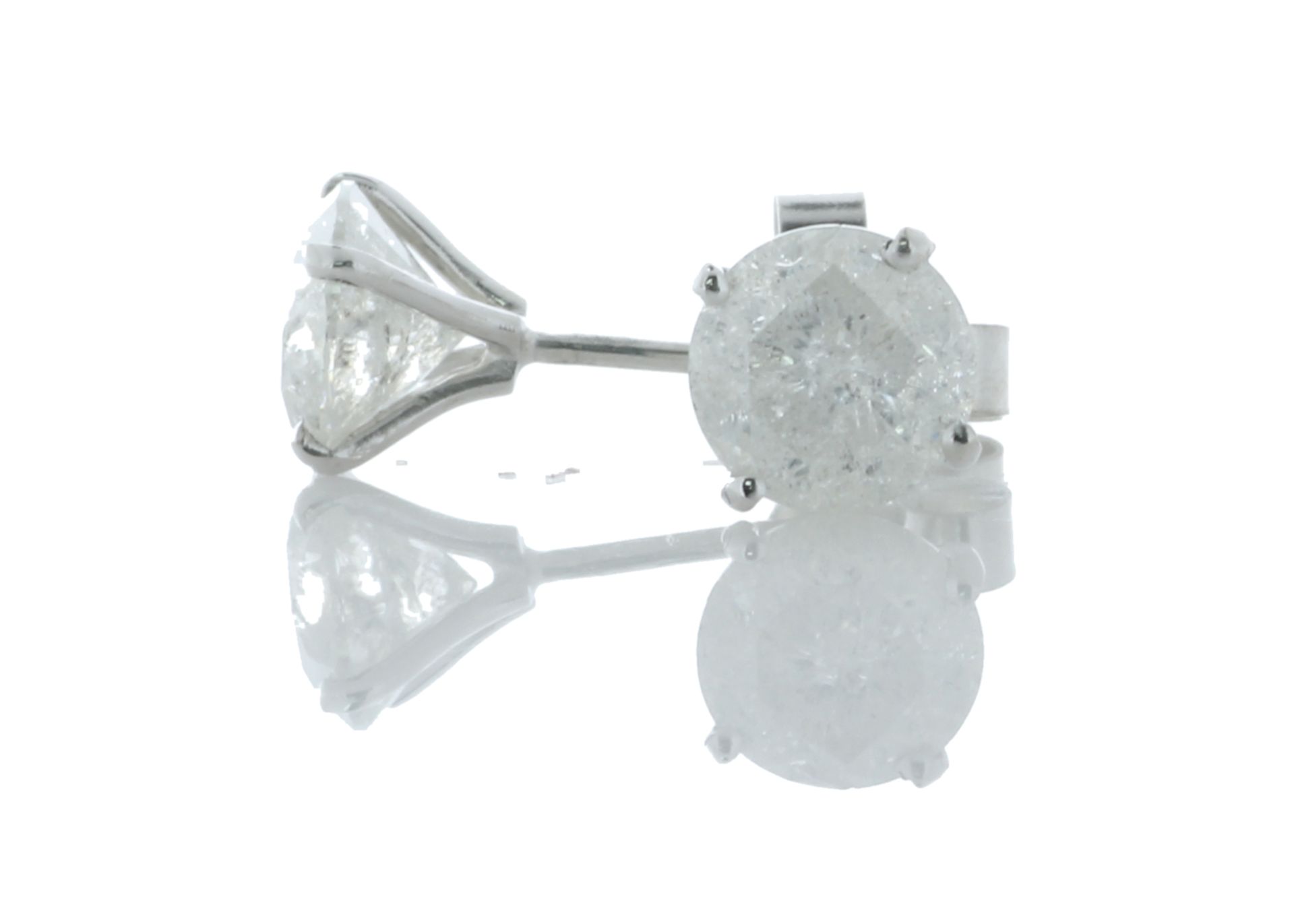 9ct White Gold Single Stone Wire Set Diamond Earring 2.05 Carats - Valued by GIE - 9ct White Gold