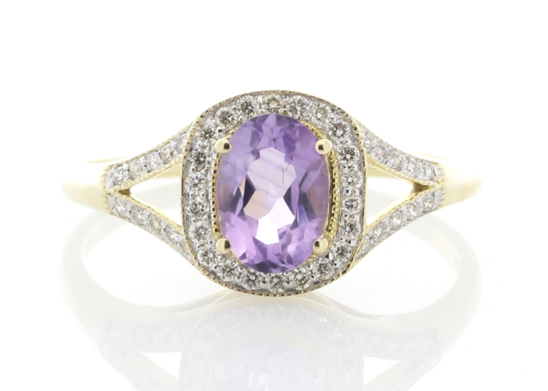 9ct Yellow Gold Amethyst And Diamond Halo Set Ring 0.21 Carats - Valued by GIE £2,445.00 - This