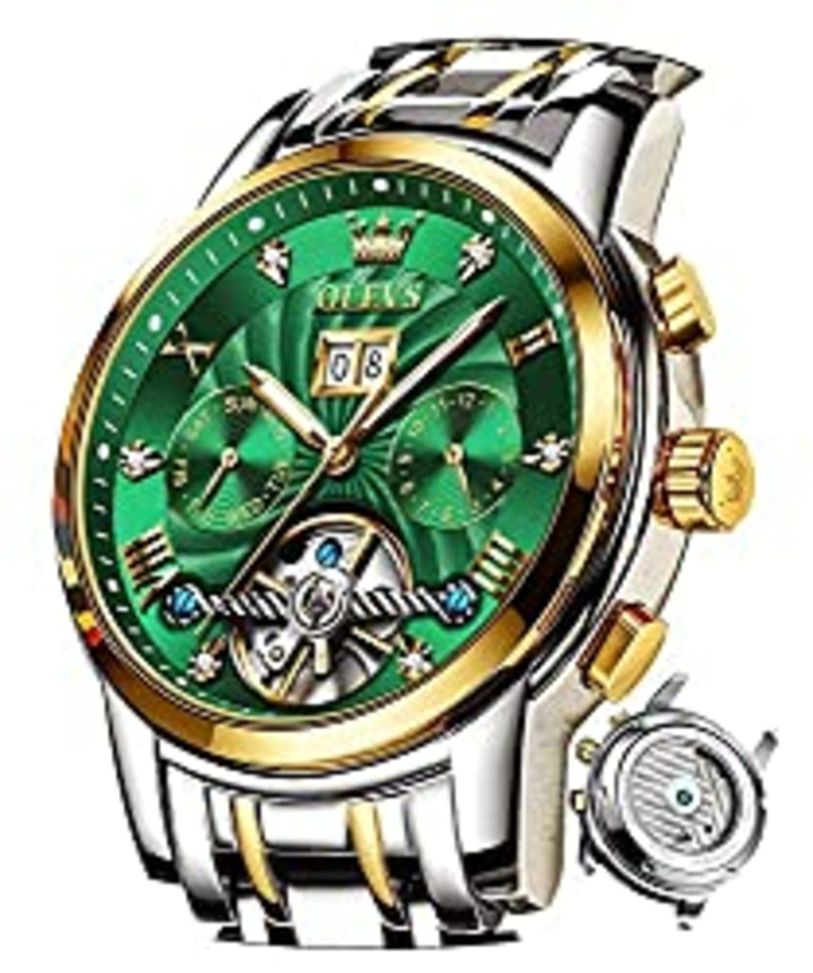 RRP £138.66 OLEVS Men Automatic Watch Skeleton 5 Hands Mechanical