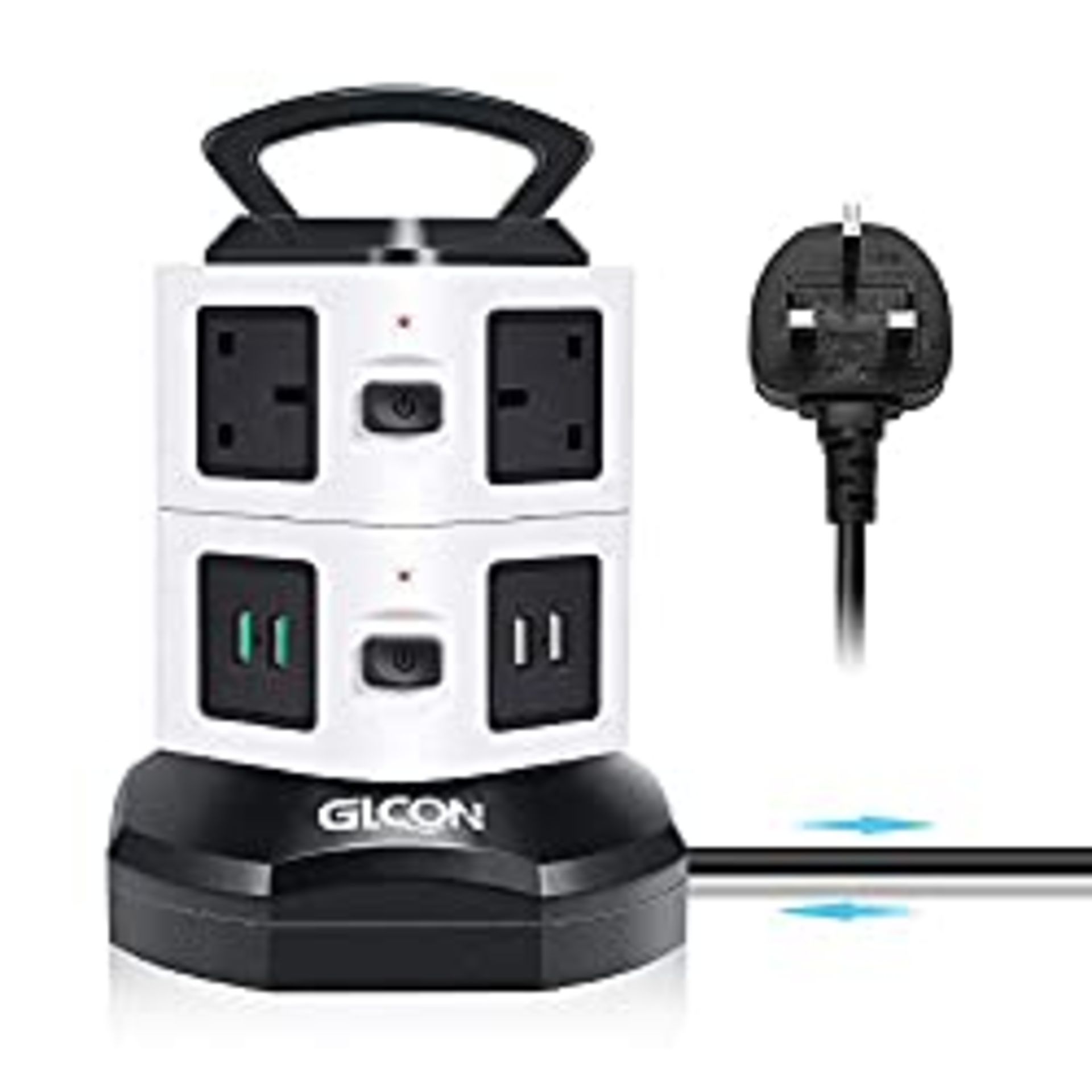 RRP £25.99 GLCON Tower Power Strip Extension Lead Surge Protector