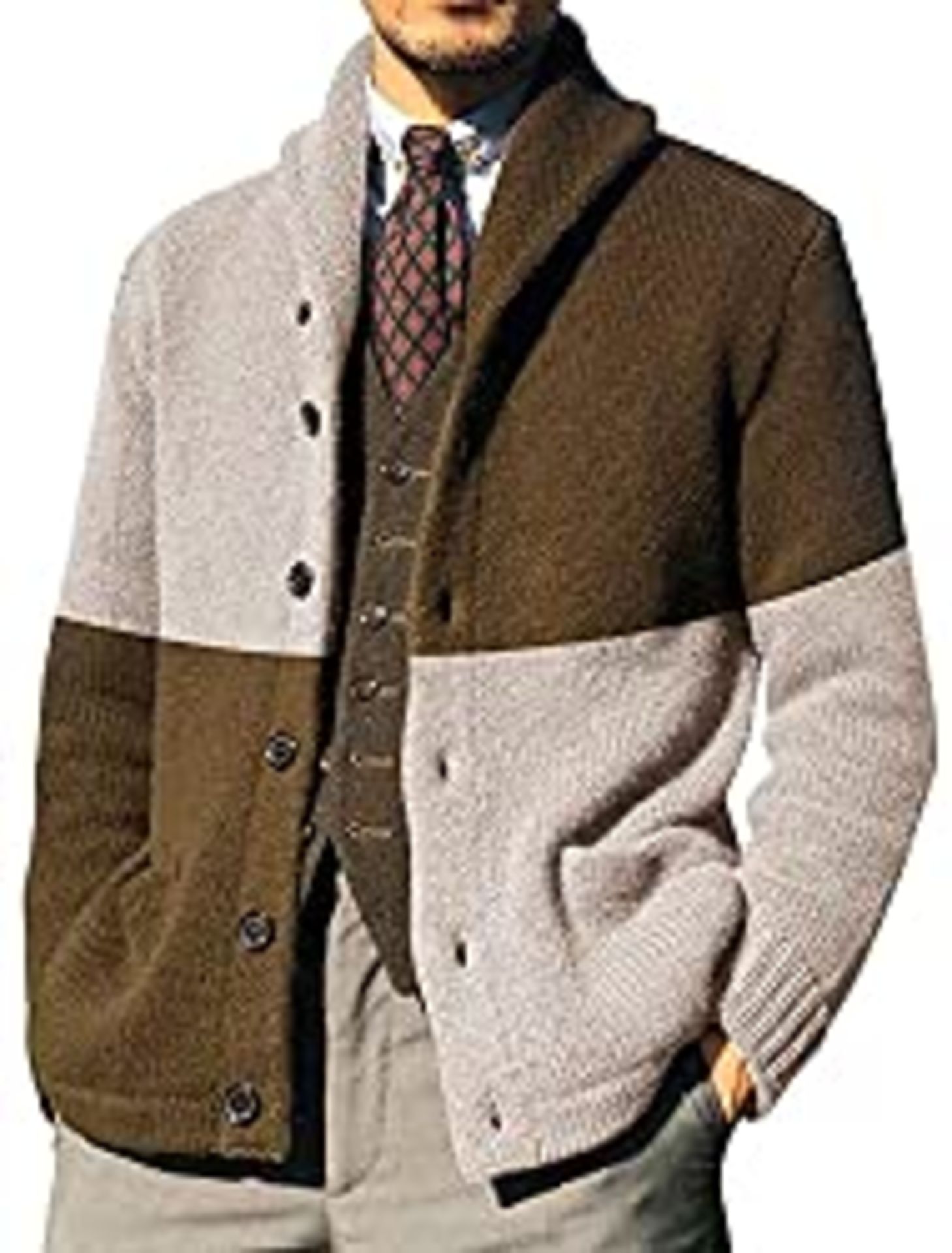 RRP £32.48 FUERI Mens Knitted Cardigan Knit Jacket Shawl Collar
