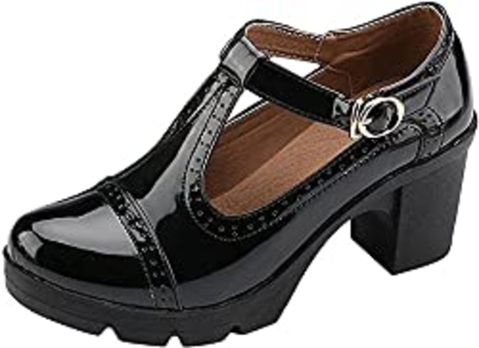 RRP £29.99 DADAWEN Women's T-Strap Platform Court Shoes Mid Heel