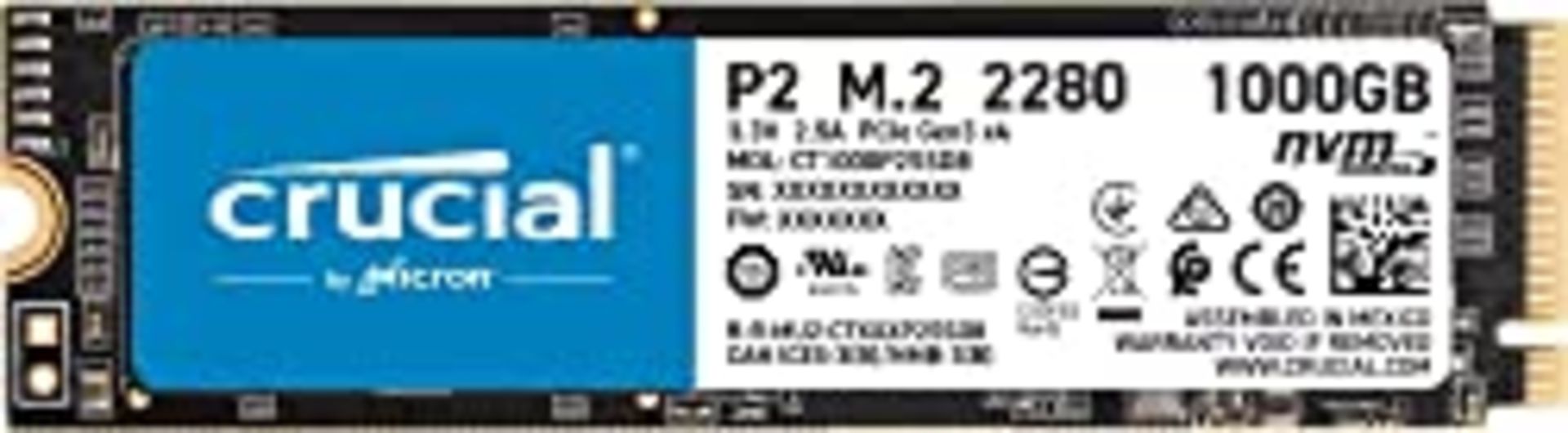 RRP £64.34 Crucial P2 1TB M.2 PCIe Gen3 NVMe Internal SSD - Up to 2400MB/s - CT1000P2SSD8