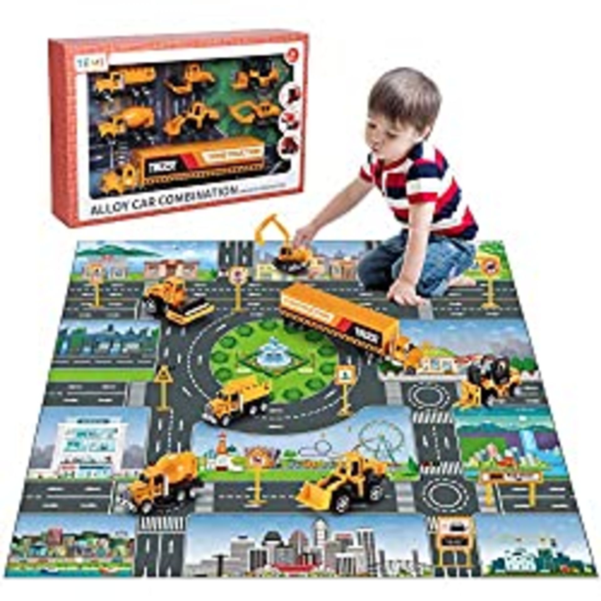 RRP £18.98 TEMI Diecast Engineering Construction Vehicle Toy Set w/ Play Mat