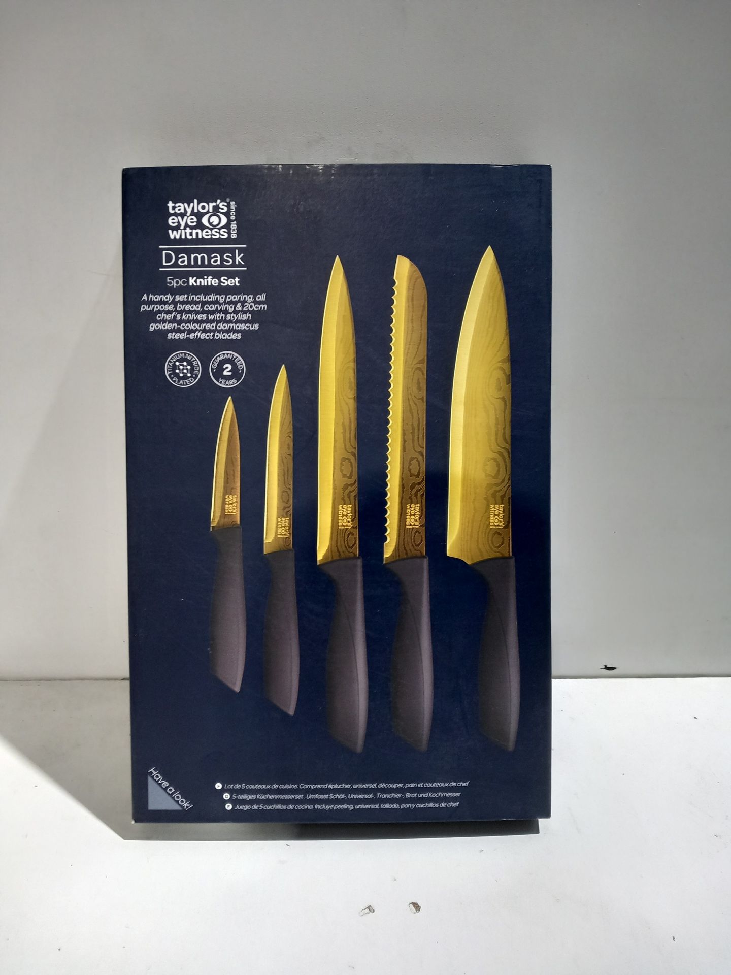 RRP £26.96 Gold Damask 5pce Kitchen Knife Set - 9cm/3.5 Paring - Image 2 of 2