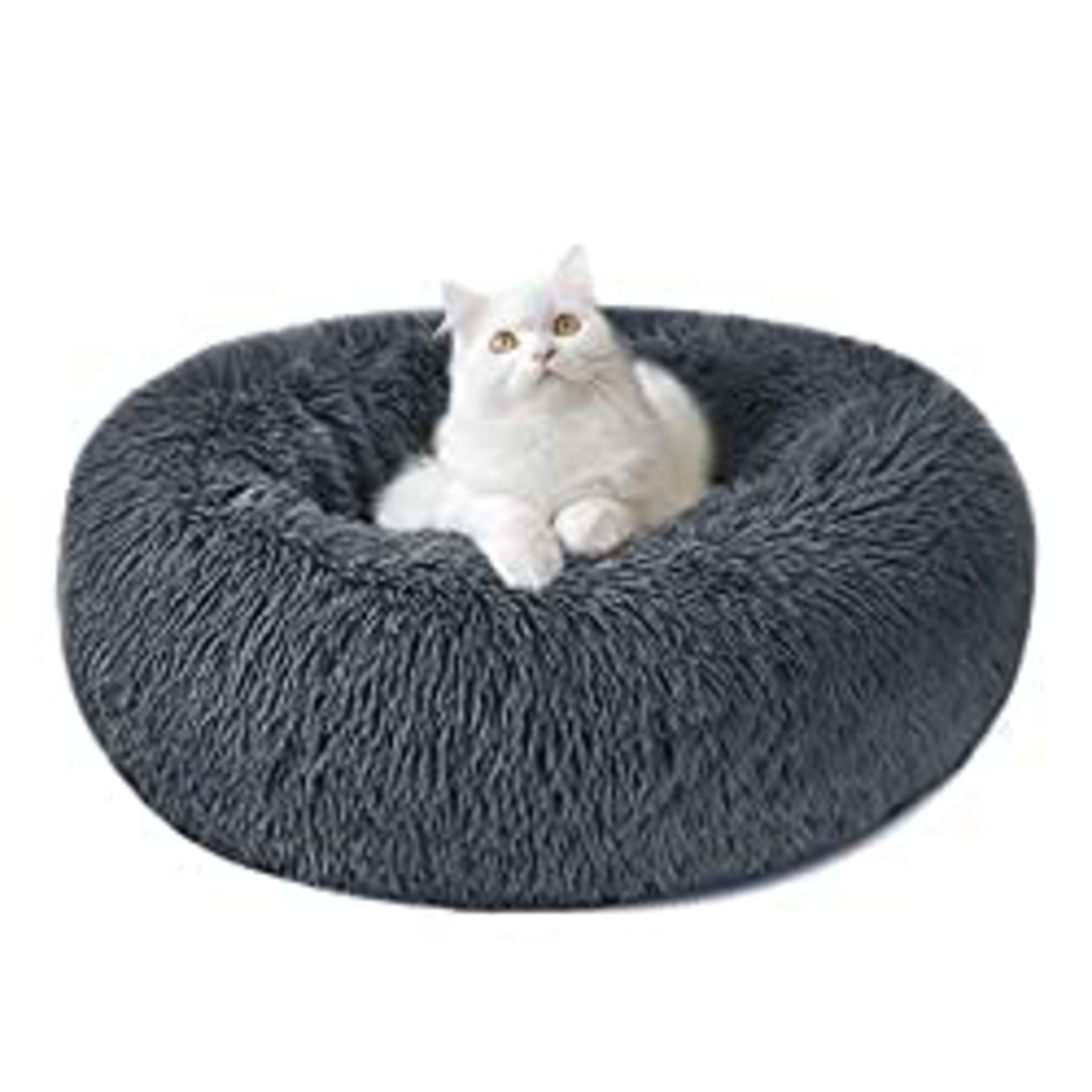 RRP £20.15 Calming Dog Cat Donut Bed - 19.7in Fluffy Plush Puppy Kitten Cuddler Round Bed