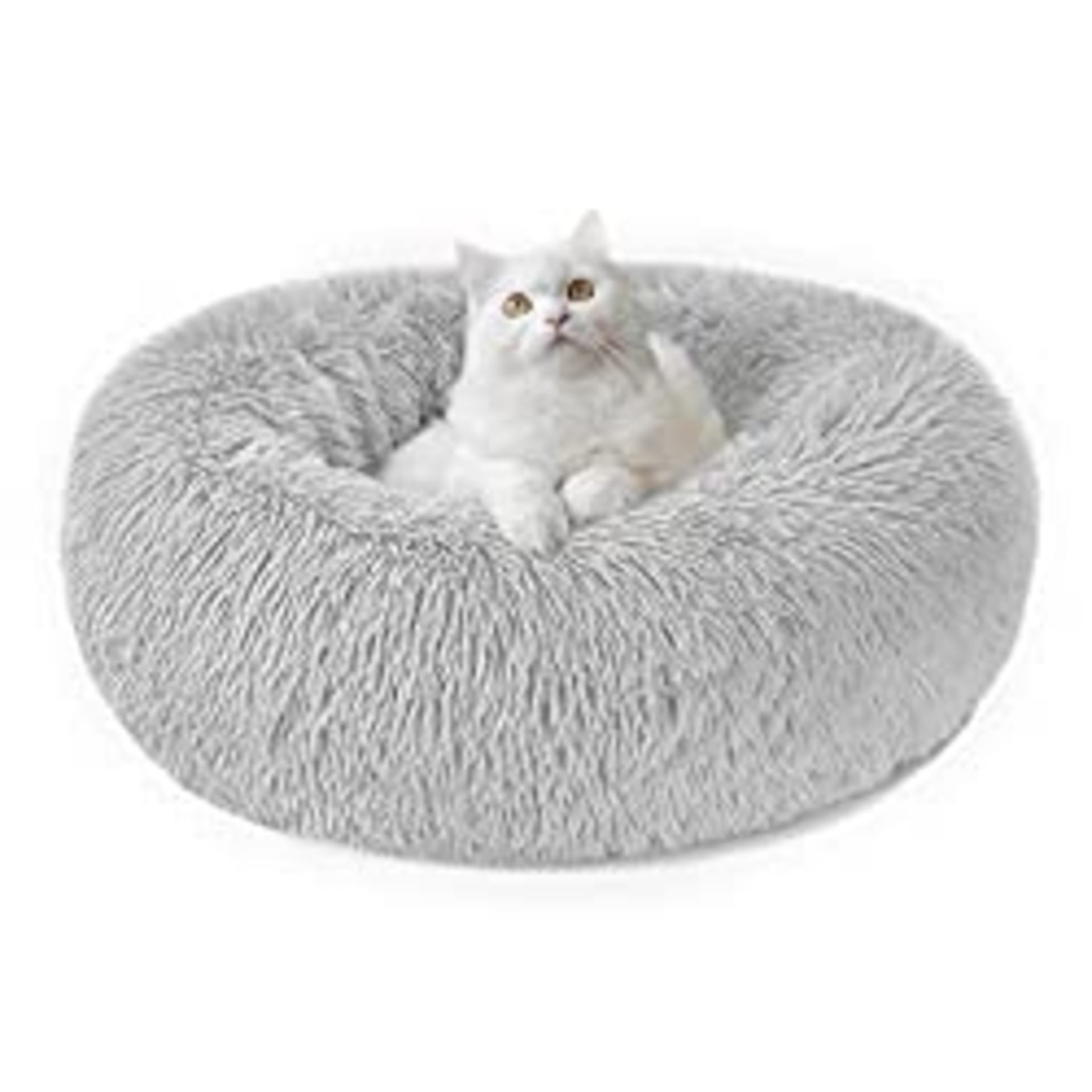 RRP £19.99 Calming Dog Cat Donut Bed - 19.7in Fluffy Plush Puppy Kitten Cuddler Round Bed