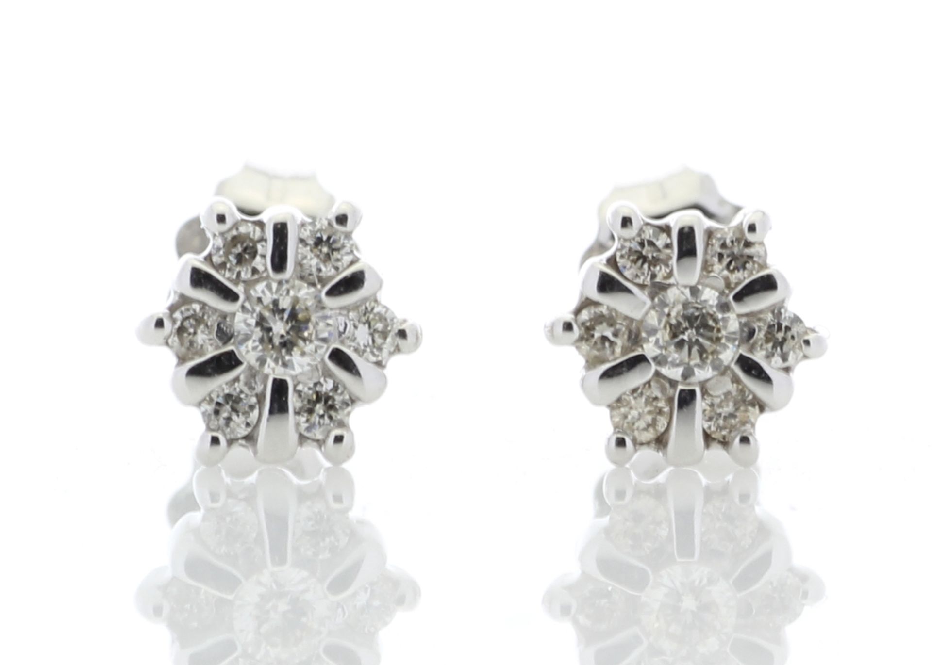 9ct White Gold Diamond Flower Earring 0.20 Carats - Valued By GIE £2,595.00 - Fourteen round