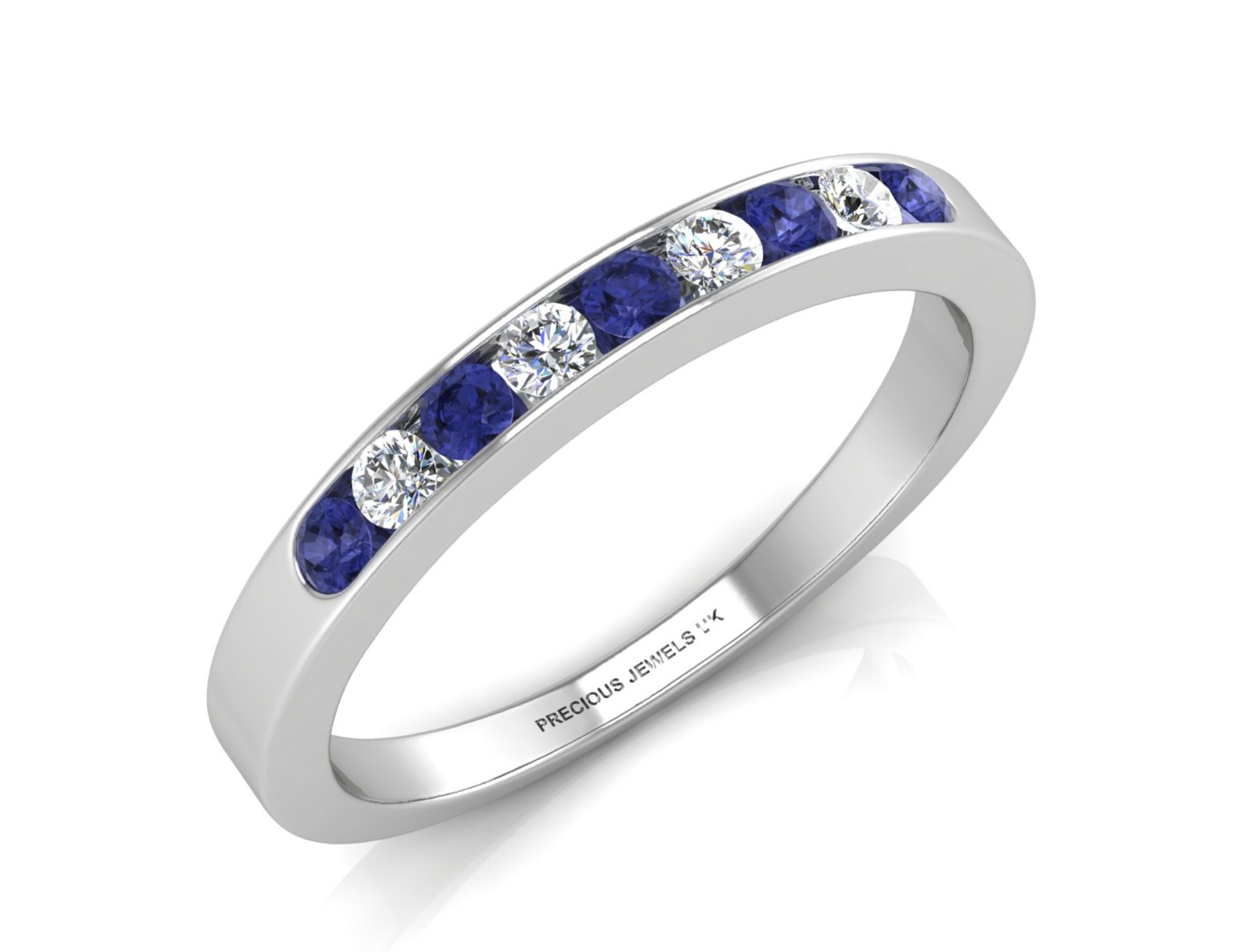 9ct White Gold Channel Set Semi Eternity Diamond & Sapphire Ring (S0.28) 0.12 Carats - Valued By GIE - Image 3 of 5