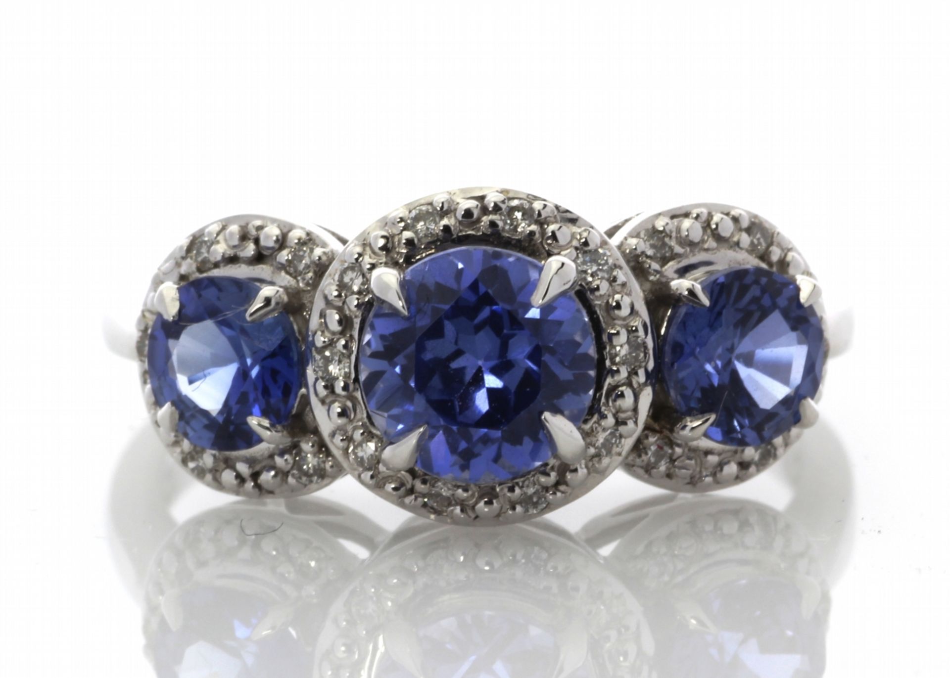 9ct White Gold Created Ceylon Sapphire And Diamond Ring (S2.21) 0.10 Carats - Valued By GIE £2,750.