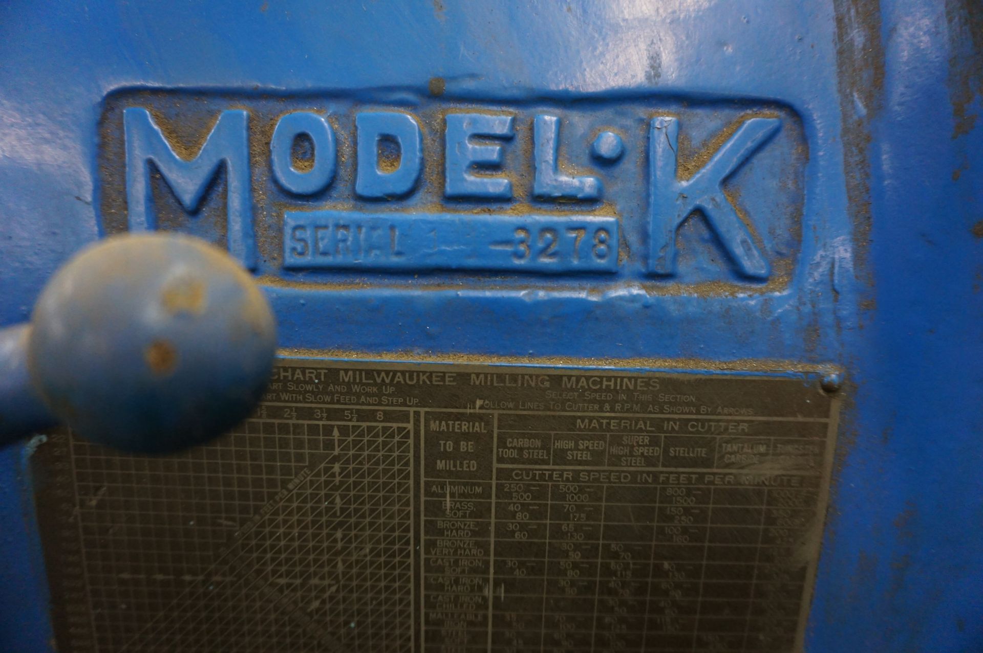 KEARNEY AND TRECKER MODEL K HORIZONTAL MILLING MACHINE NO. 2, S/N 11-3278 *LOCK OUT TAGGED UNTESTED* - Image 3 of 3