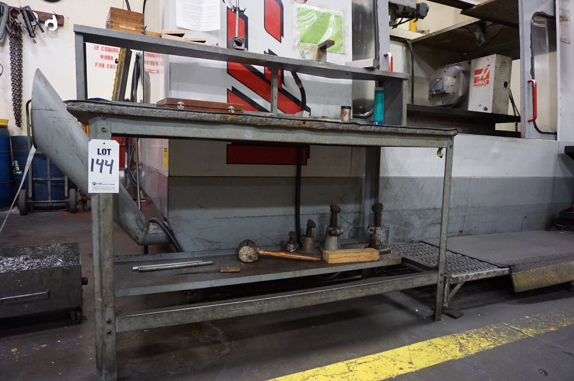 (2) HEAVY DUTY STEEL WORK BENCHES, FILE CABINET, STOOL MISC. CONTENTS **Rigging provided exclusively