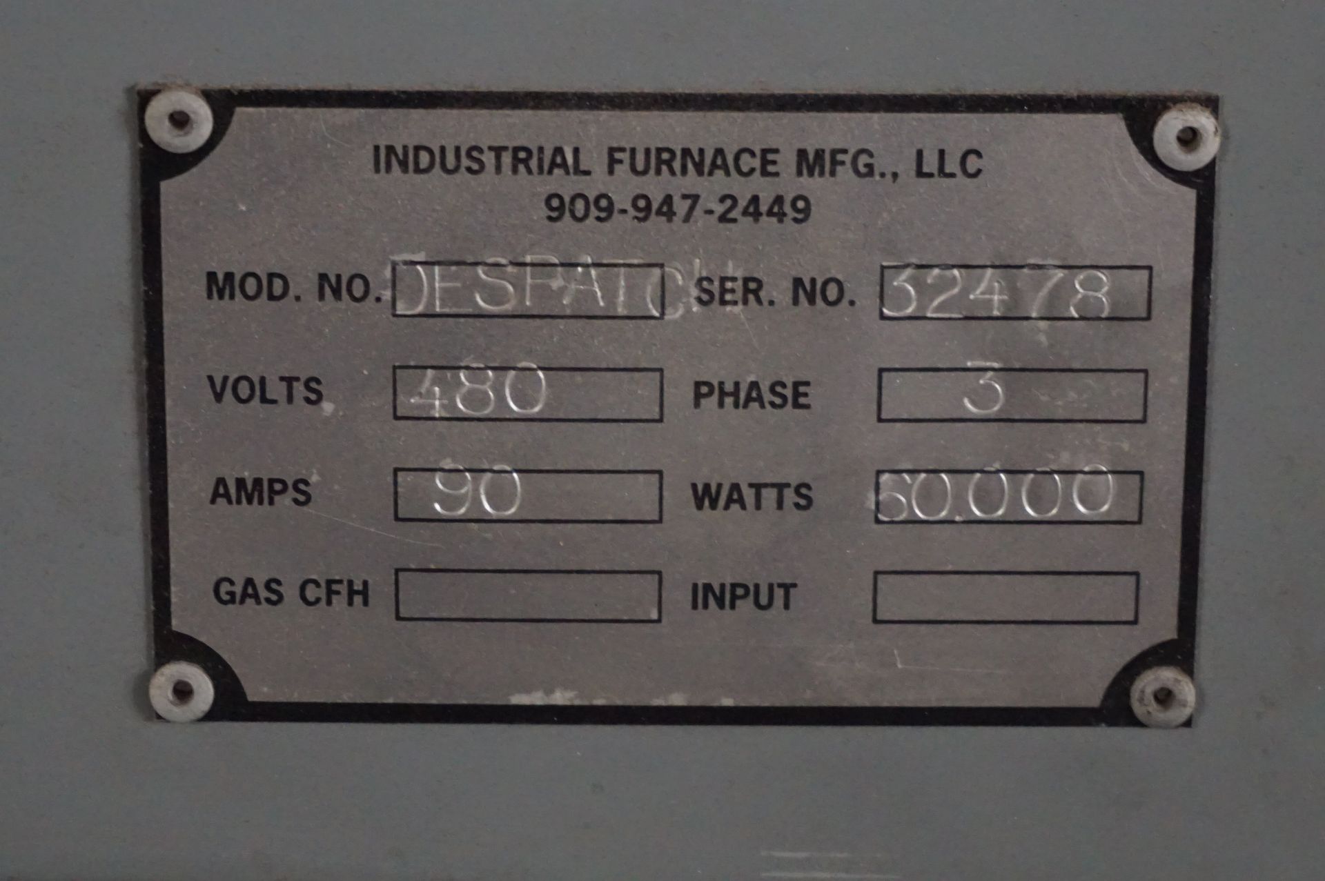 INDUSTRIAL FURNACE CO. DESPATCH FURNACE, S/N 32478 480V, 90A, PH3 **Rigging provided exclusively - Image 2 of 4