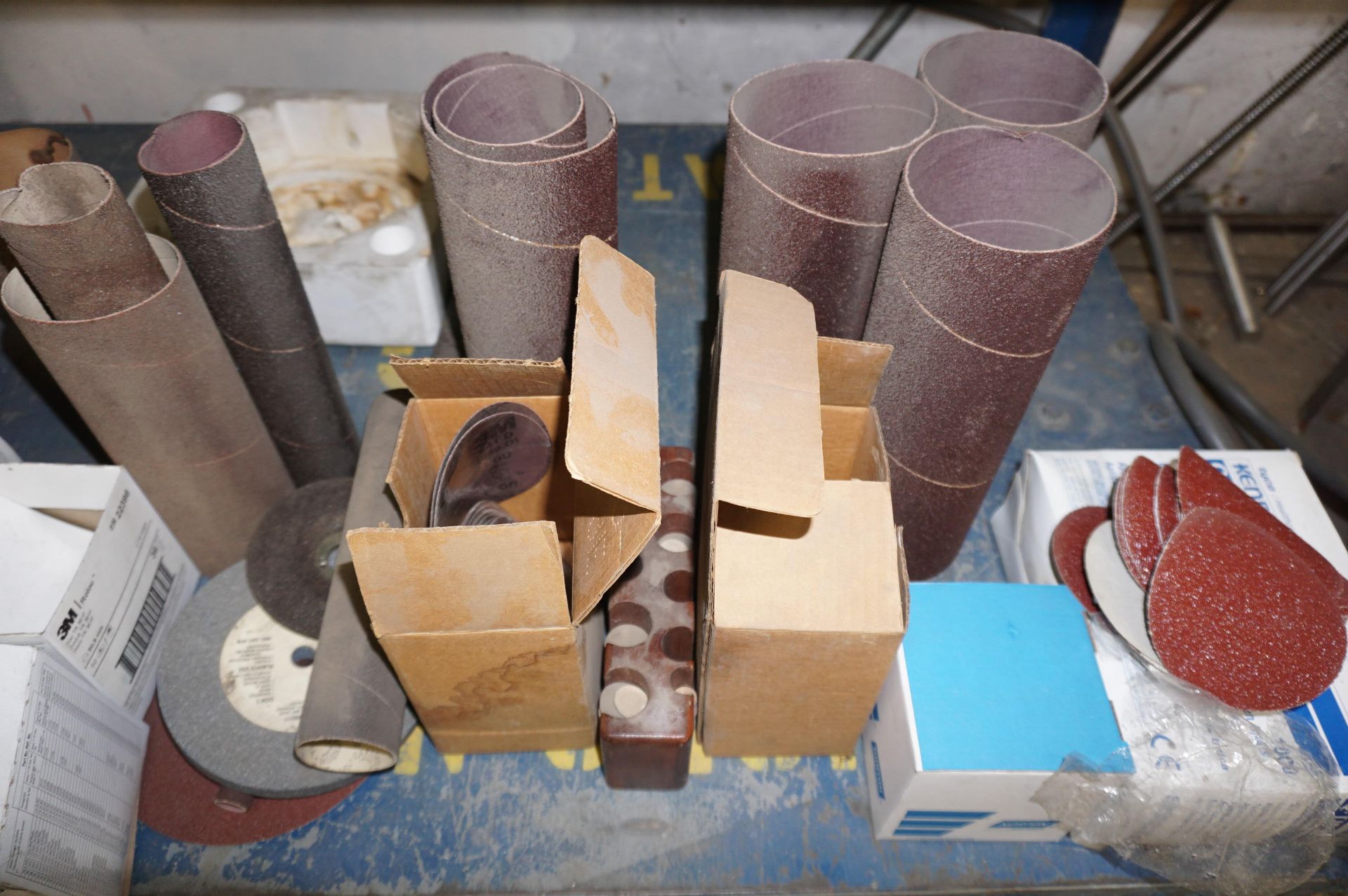 CONTENTS OF CART TO INCLUDE MISC. SANDPAPER ROLLS AND GRINDING WHEELS - Image 3 of 3
