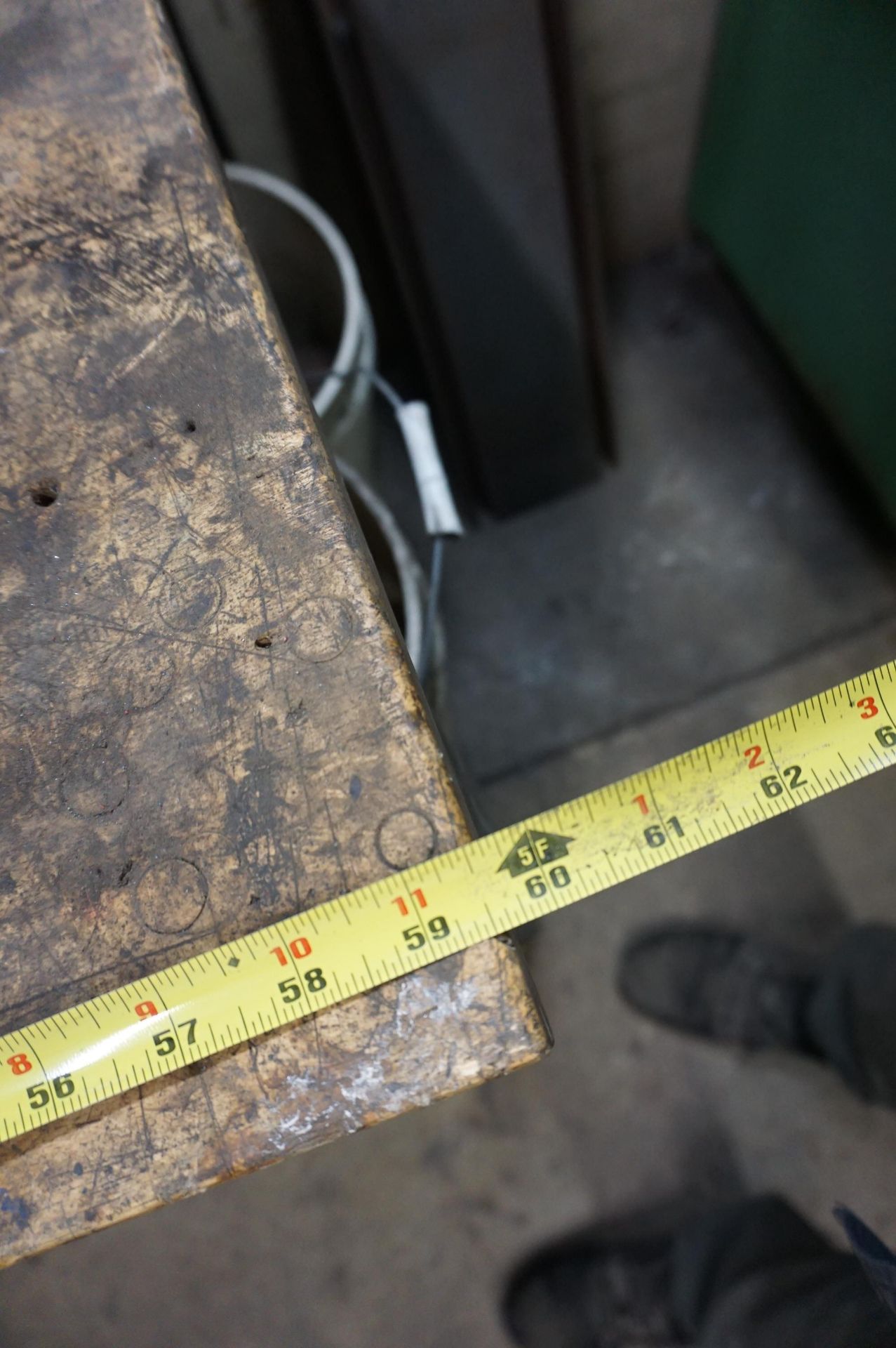 HEAVY DUTY ROLLING STEEL WORK BENCH, WOOD TOP DIMENSIONS 59 1/2" X 30" X 36"H *STILL IN USE AT - Image 4 of 5