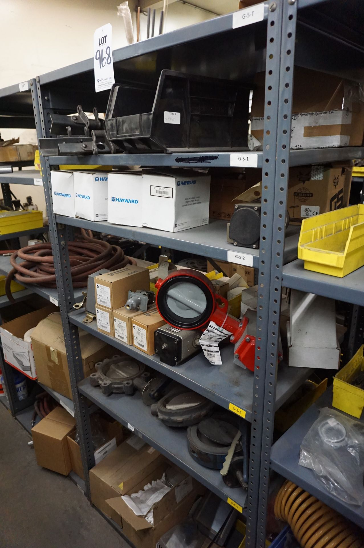 SHELVING WITH CONTENTS TO INCLUDE BUT NOT LIMITED TO: HAYWARD 6FXJ5 SUPER PUMP, ALLEN BRADLEY 836