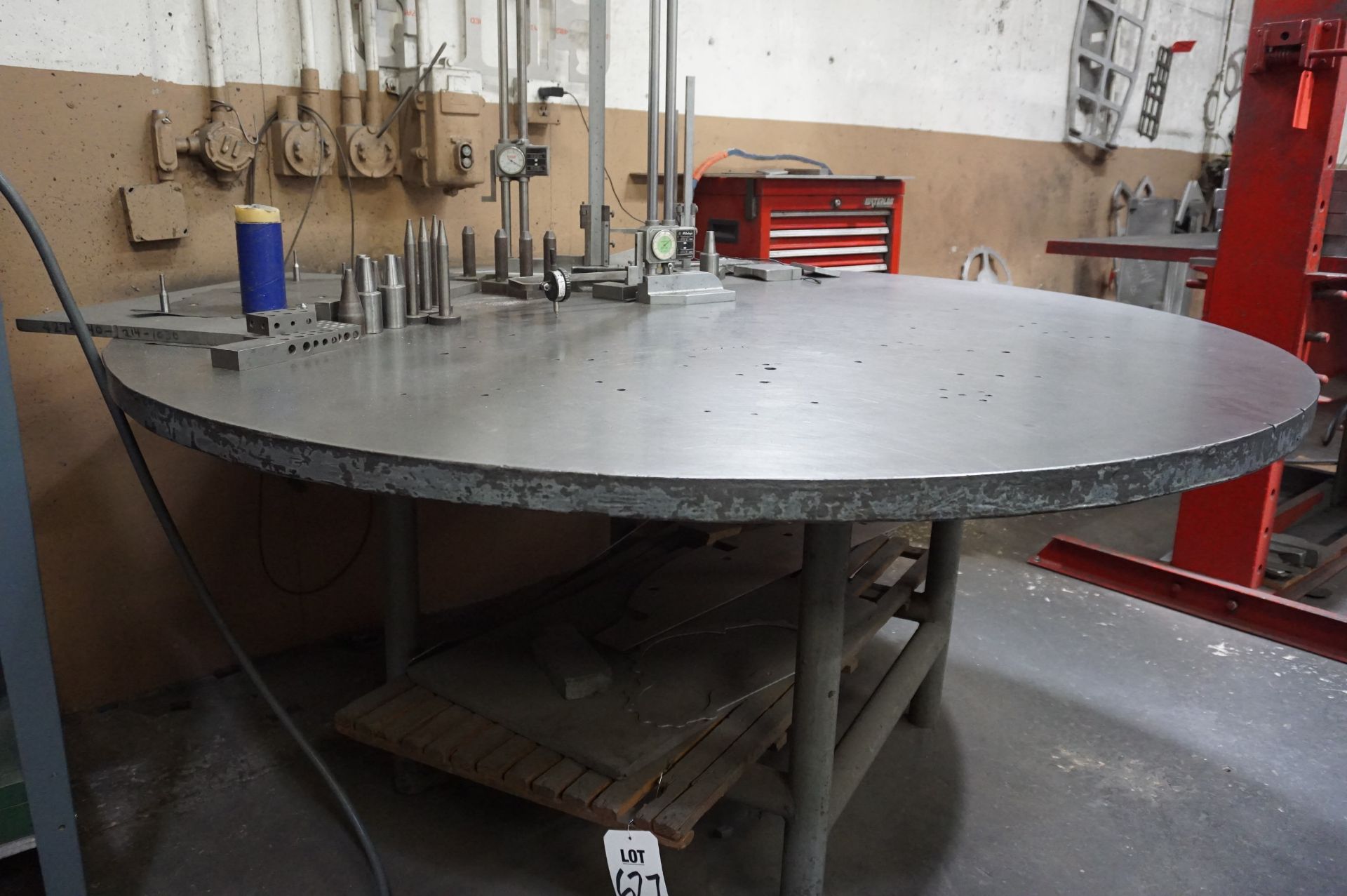 HEAVY DUTY ROUND STEEL TABLE, 72 1/2" DIAMETER, APPROX 36"H *NO CONTENTS TABLE ONLY* - Image 2 of 2