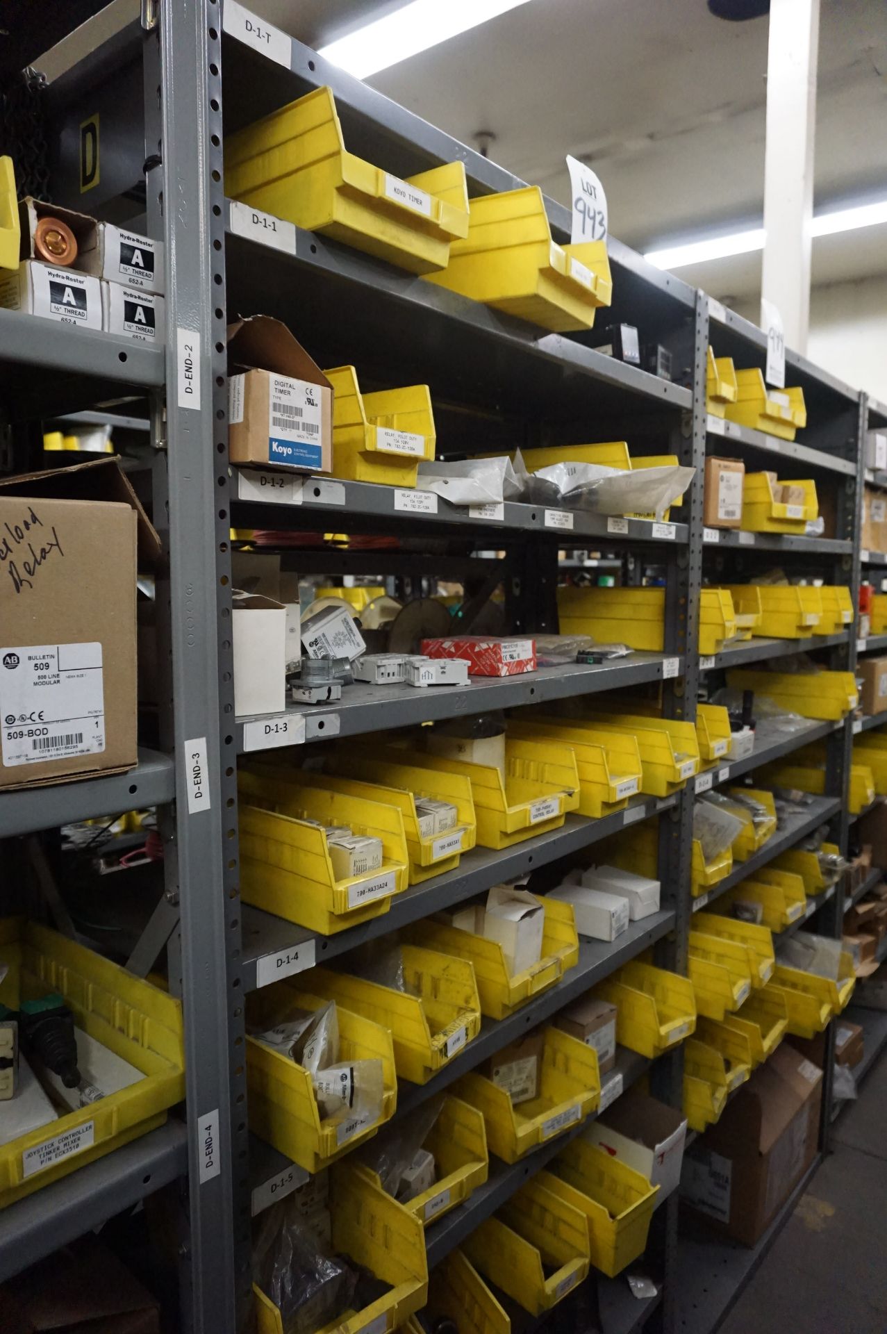 SHELVING WITH CONTENTS TO INCLUDE BUT NOT LIMITED TO: ALLEN BRADLEY CONNECTORS, MISC. CONTROL