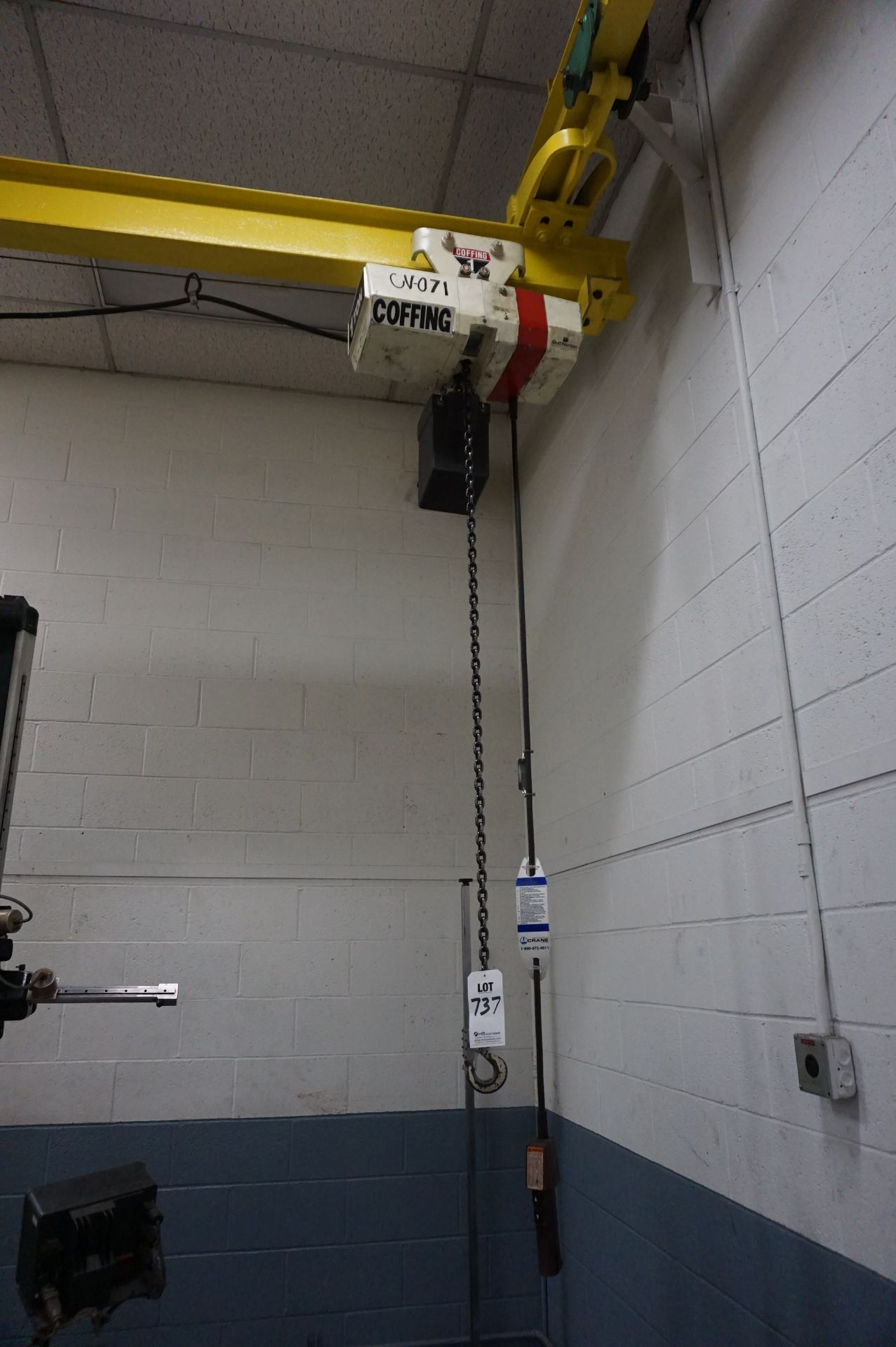 OVERHEAD CRANE TO INCLUDE: COFFING 1 TON HOIST, HOIST TROLLEY, BRIDGE **Rigging provided exclusively