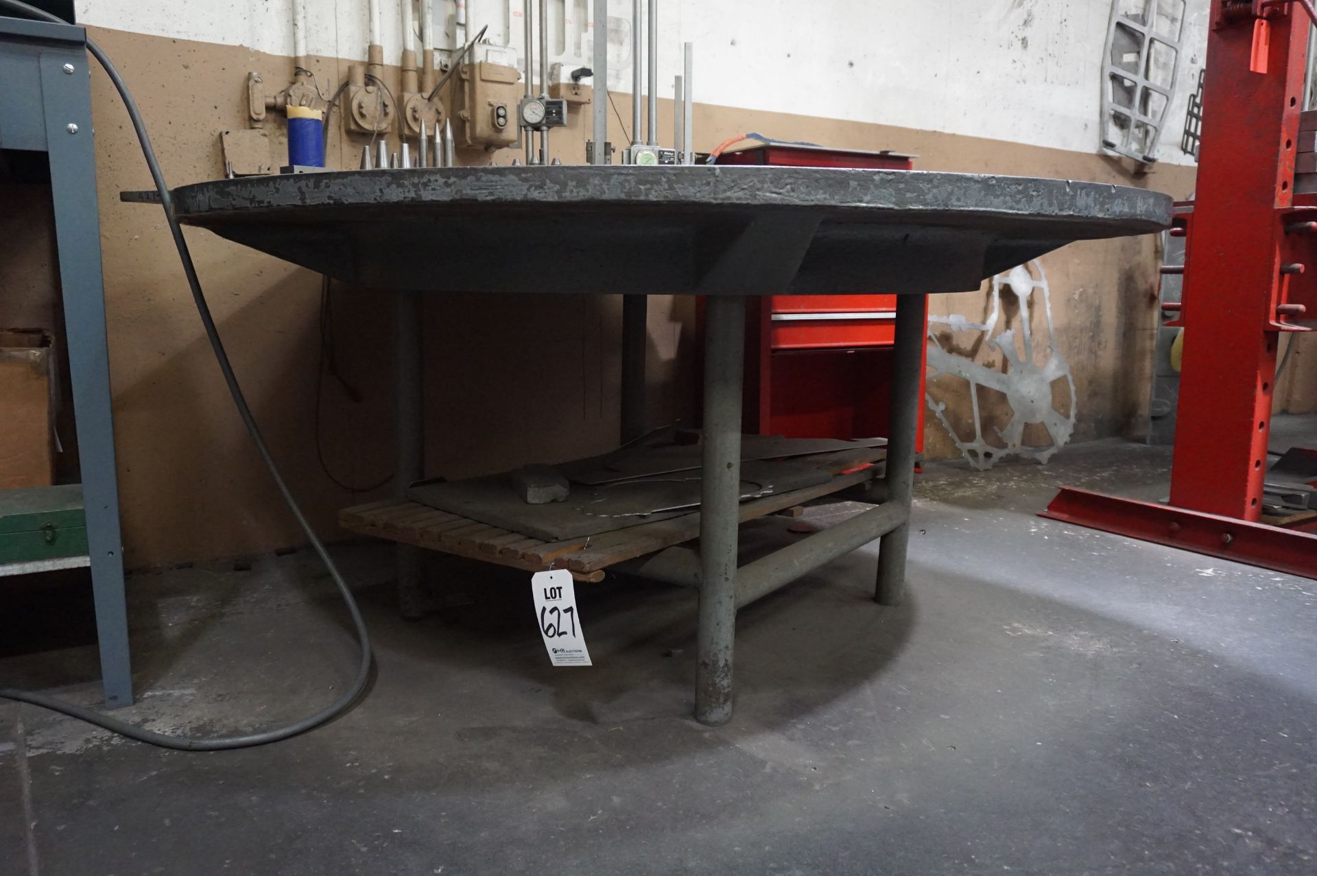 HEAVY DUTY ROUND STEEL TABLE, 72 1/2" DIAMETER, APPROX 36"H *NO CONTENTS TABLE ONLY*