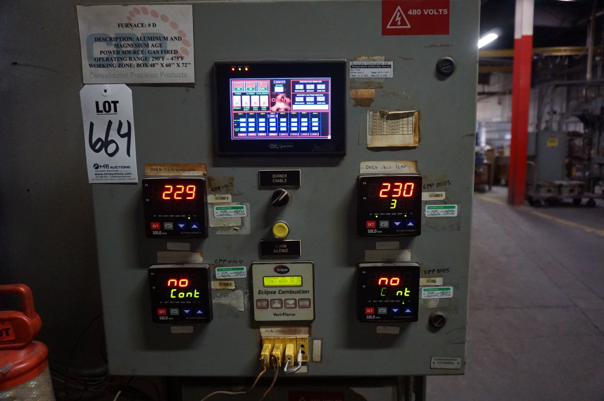 GAS FIRED TWO DOOR WALK IN TYPE FURNACE, 290 - 475 DEGREE F, 48" X 60" X 72", DIGITAL GAUGES, - Image 4 of 6