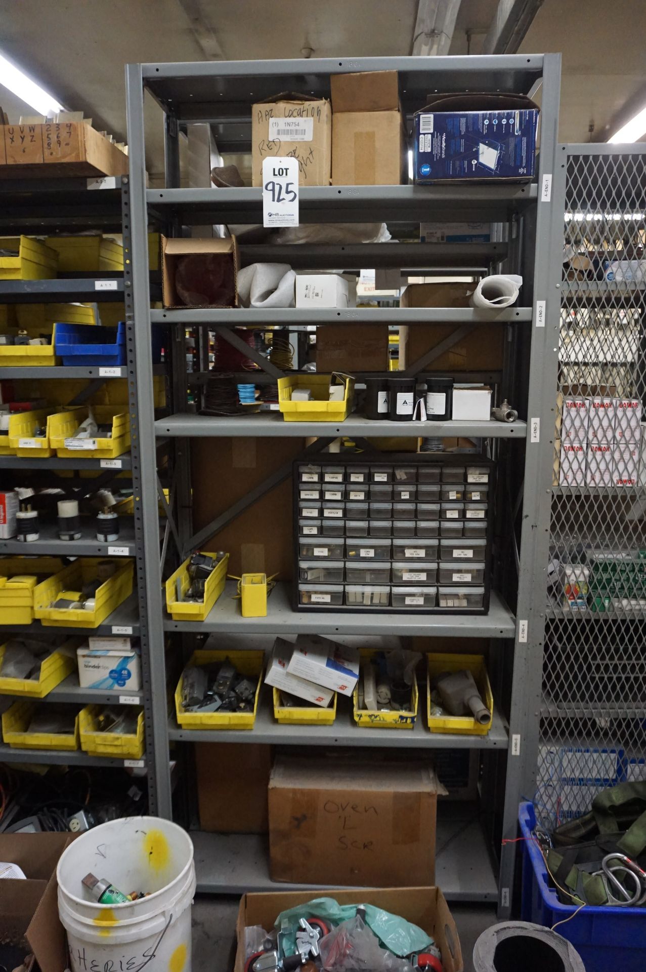 SHELVING WITH CONTENTS TO INCLUDE BUT NOT LIMITED TO: SQUARE D LIMIT SWITCHES, ORGANIZER, MISC.