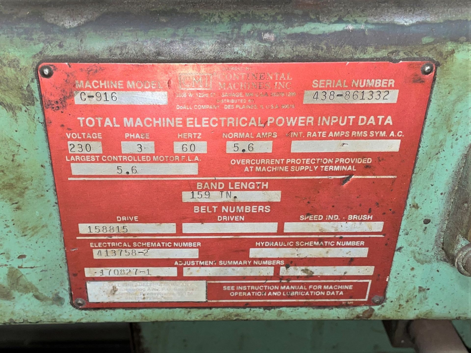 DoAll Mdl. C-916 Horizontal Band Saw - Image 6 of 6