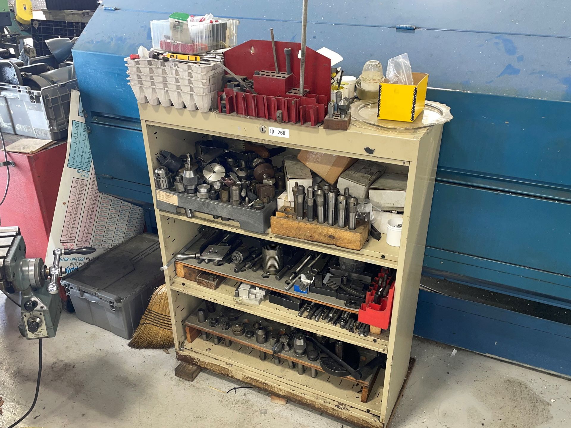 Metal Shelving Unit with Contents of Bridgeport Tooling and Accessories
