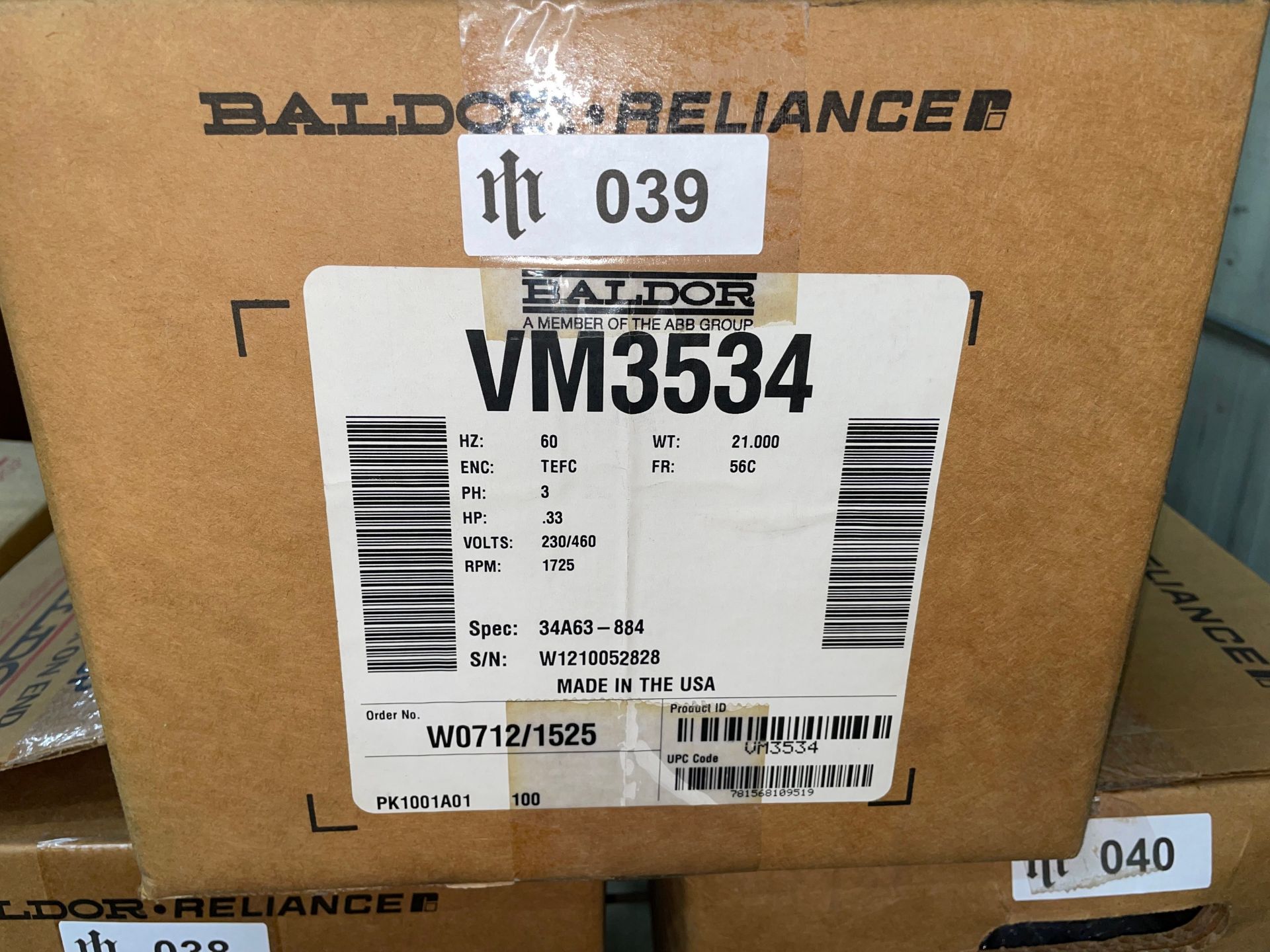 Baldor VM3534 Motor, 1/3HP - Image 3 of 3