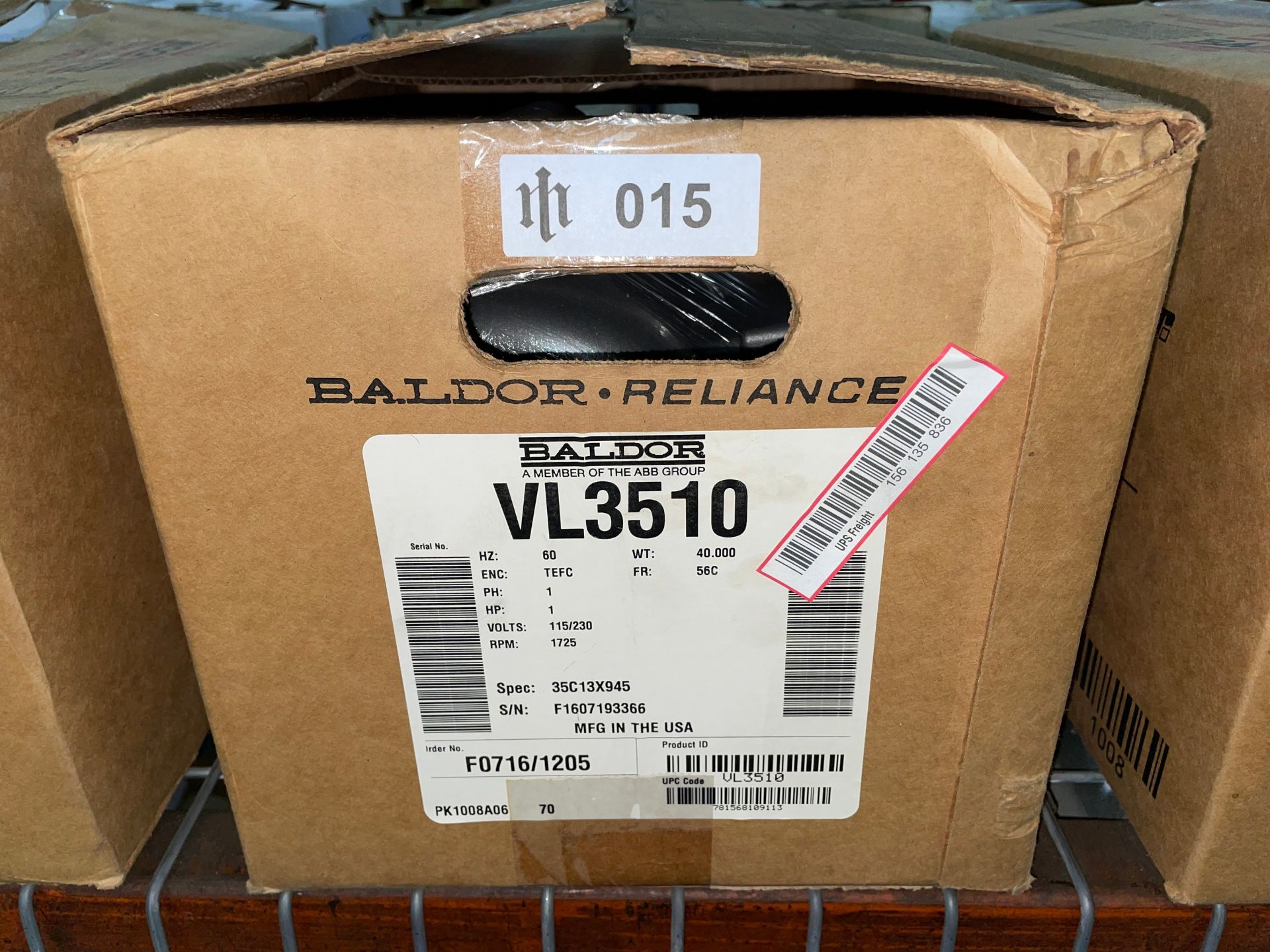 Baldor VL3510 Motor, 1HP - Image 3 of 3