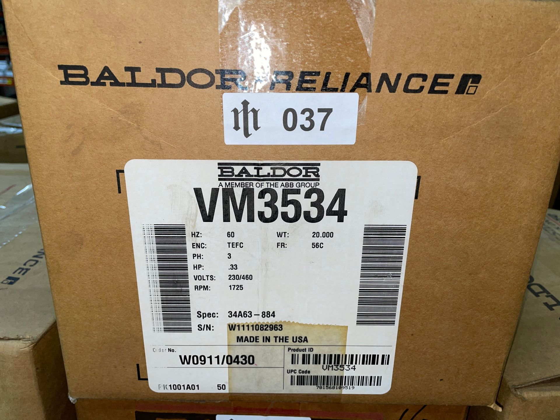 Baldor VM3534 Motor, 1/3HP - Image 3 of 3