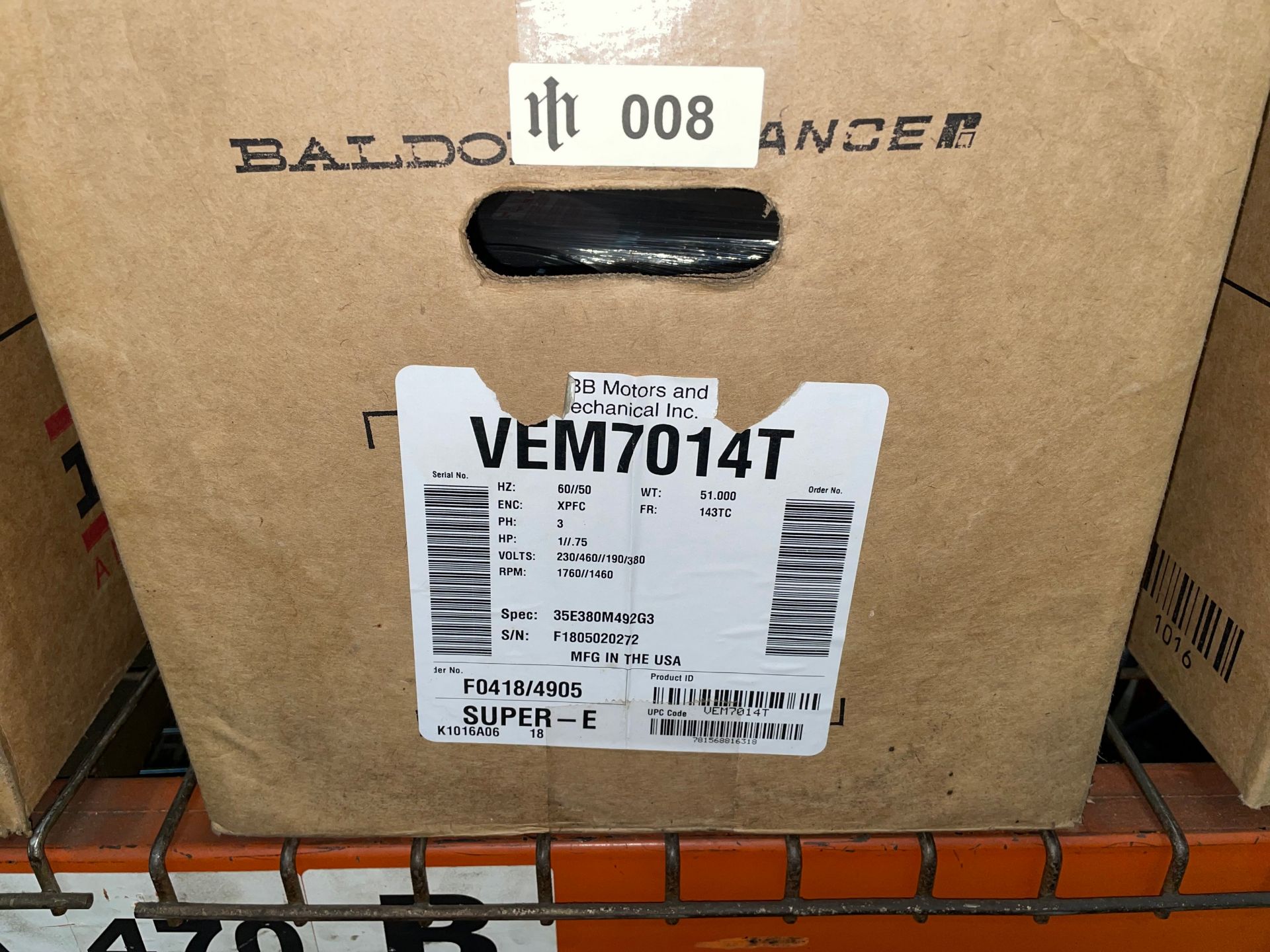 Baldor VEM7014T Explosion Proof Super-E Motor, 1HP - Image 3 of 3