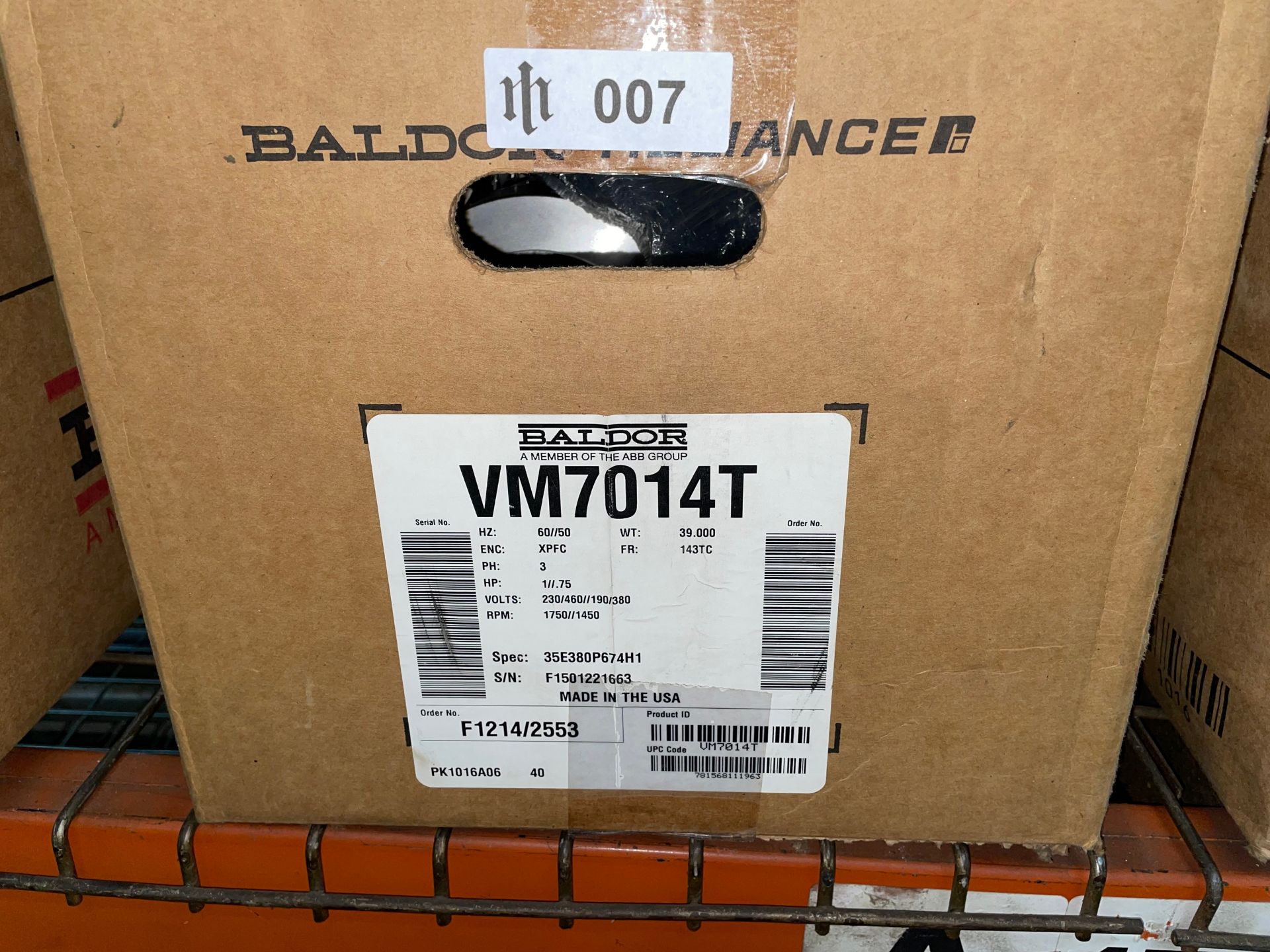 Baldor VM7014T Explosion Proof Motor, 1HP - Image 3 of 3