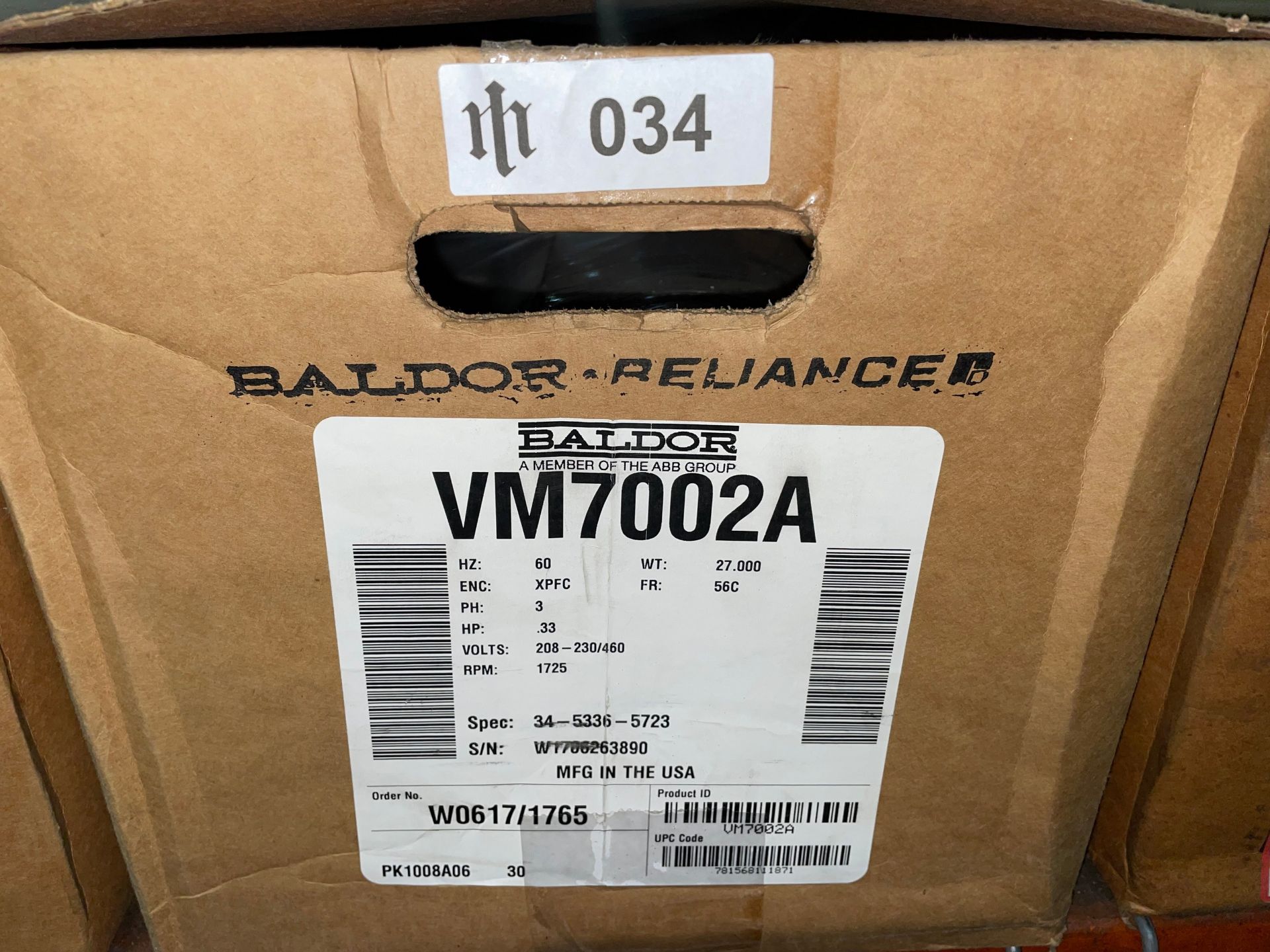 Baldor VM7002A Explosion Proof Motor, 1/3HP - Image 3 of 3